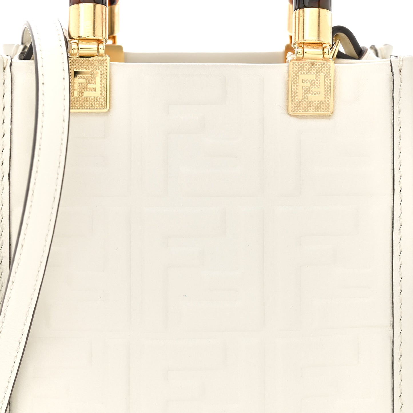 Vitello Plexiglass FF Embossed Mini Fendi Sunshine Shopper Tote White