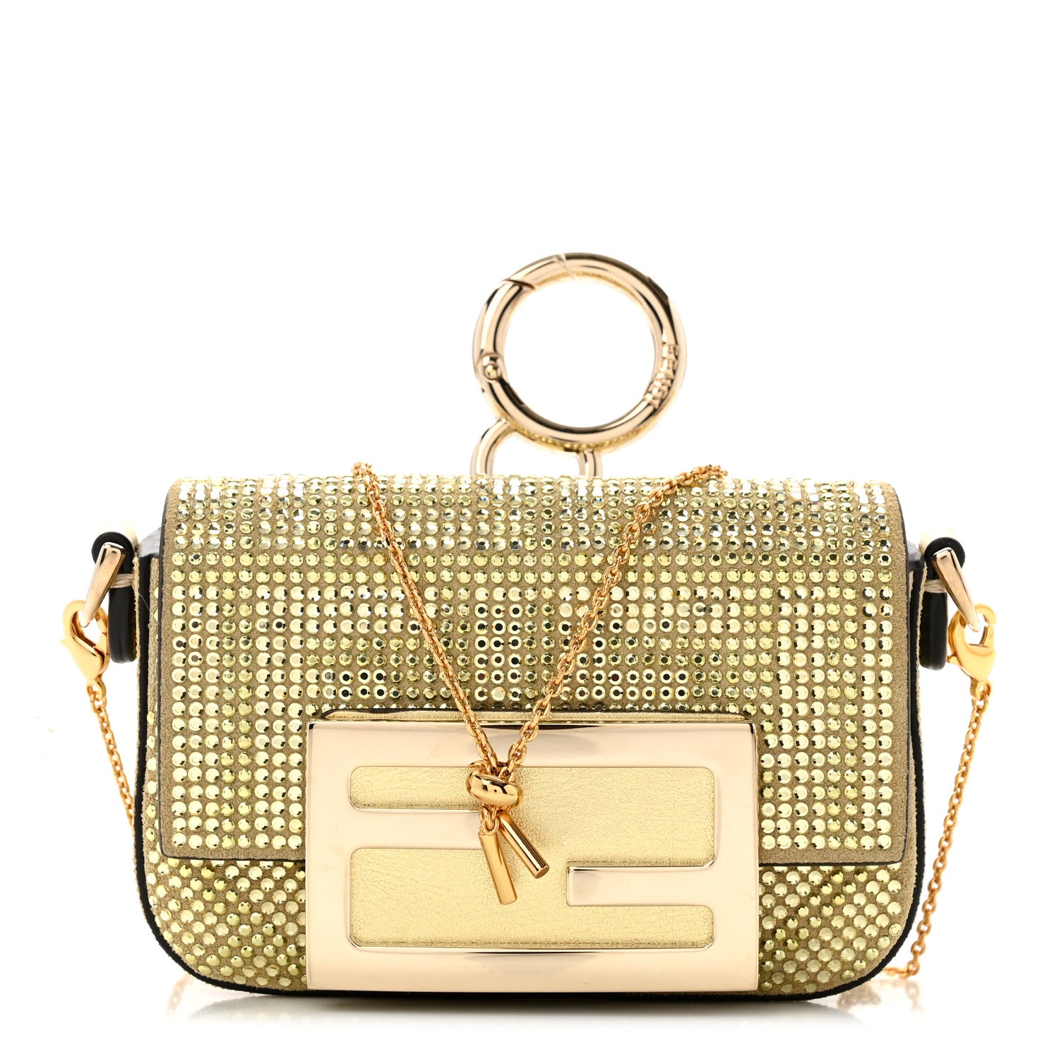 Fendi Crystal Vitello Laminato FF Nano Maxi Buckle Baguette Charm