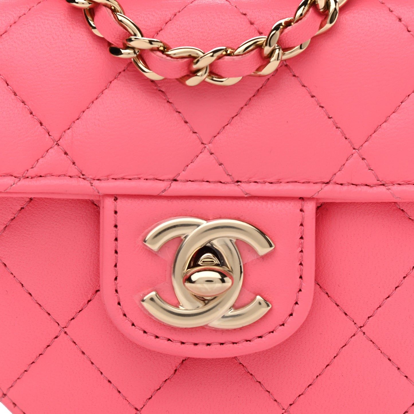 Lambskin Quilted CC In Love Heart Clutch With Chain Pink