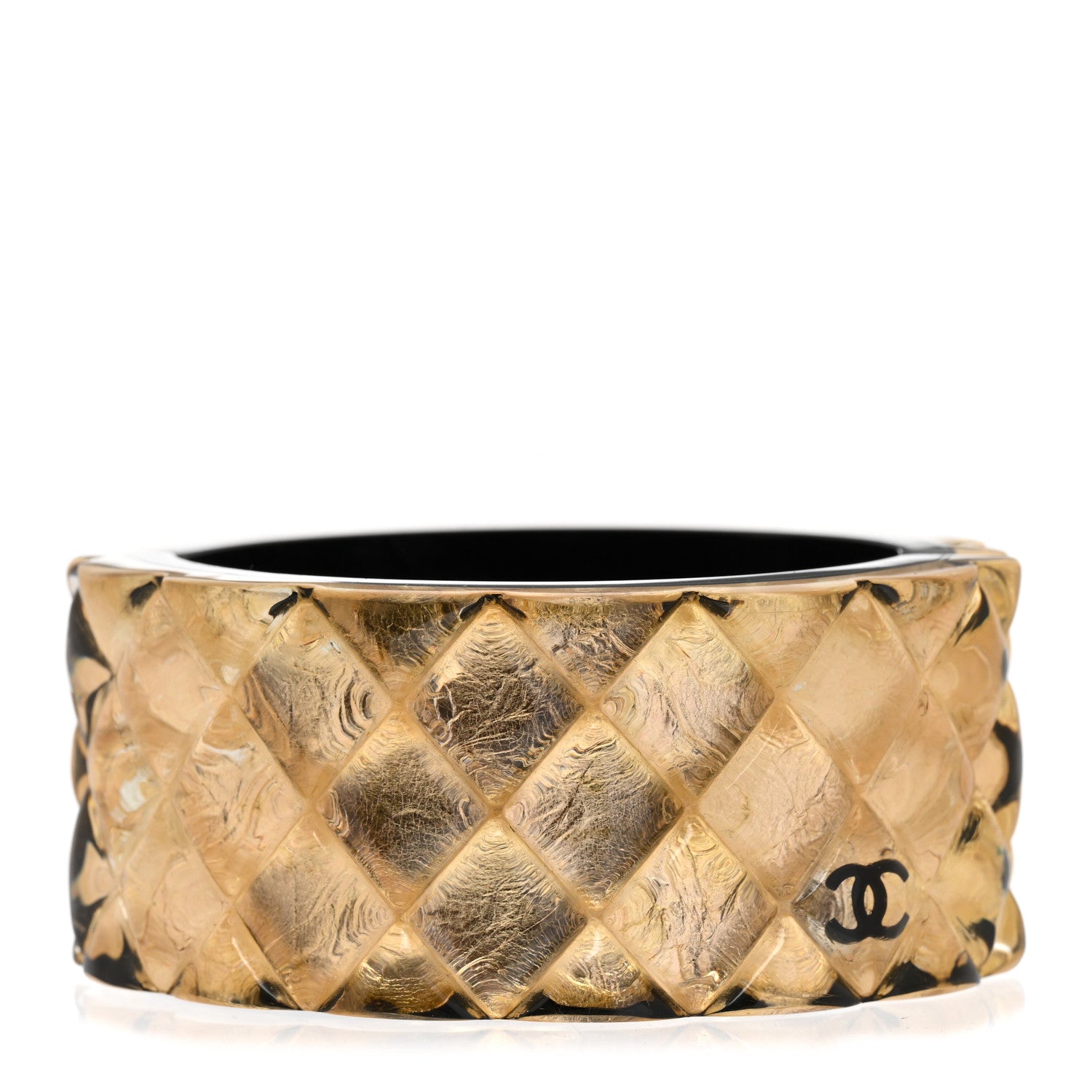 Chanel Resin CC Cuff Bracelet Black Gold 1 of 5