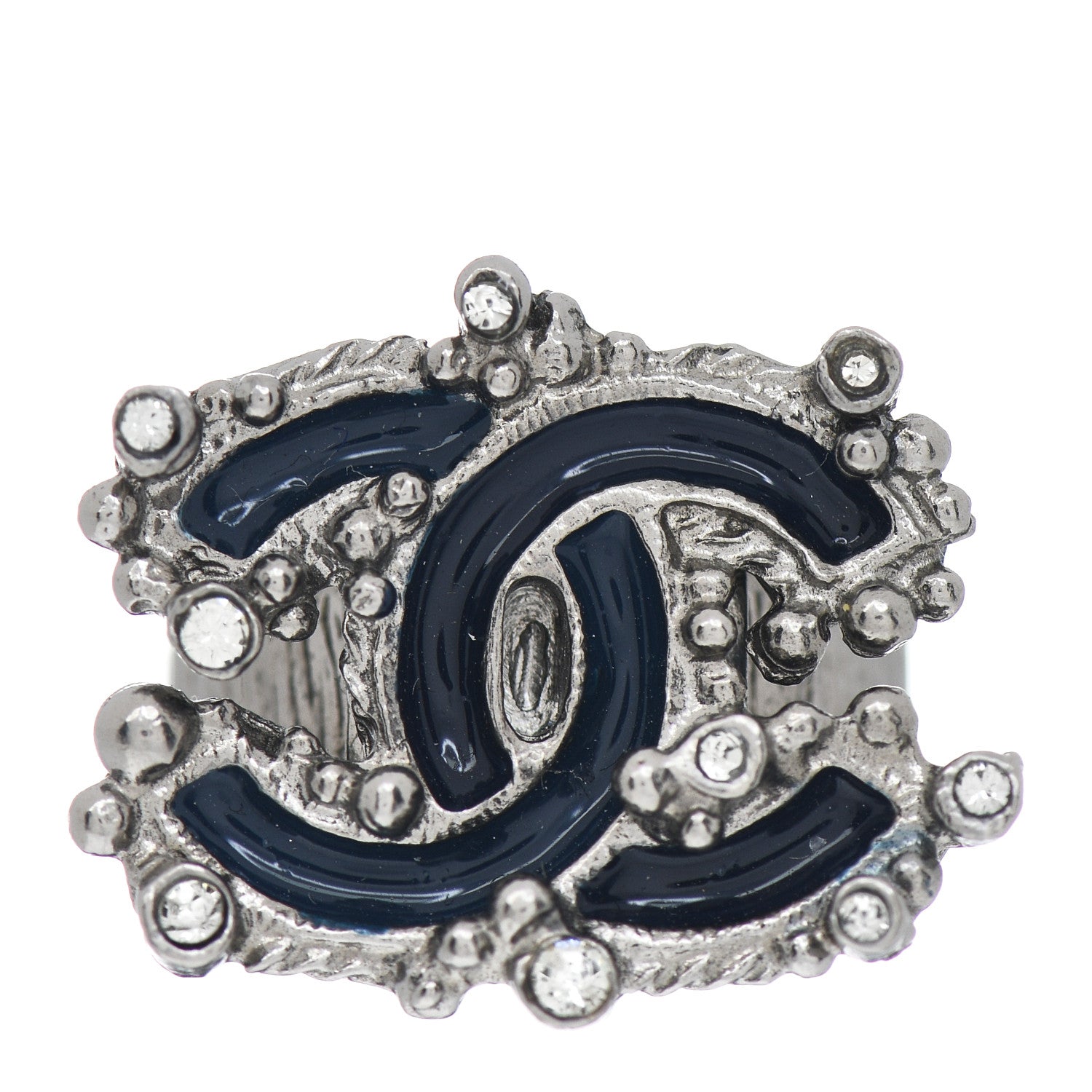 Chanel Enamel Crystal CC Ring 6 Dark Blue 1 of 5