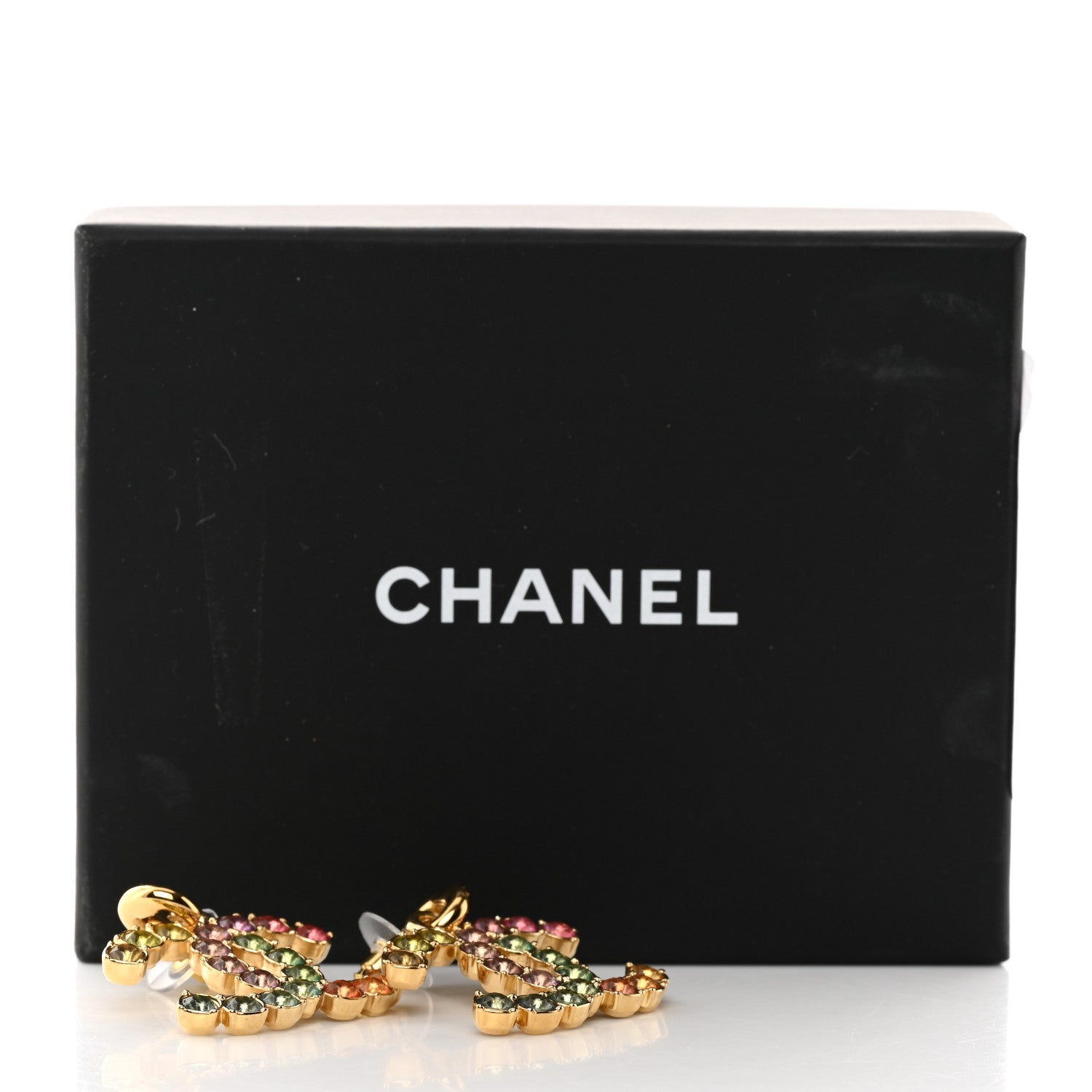 Chanel Crystal CC Drop Earrings Gold Multicolor 5 of 5