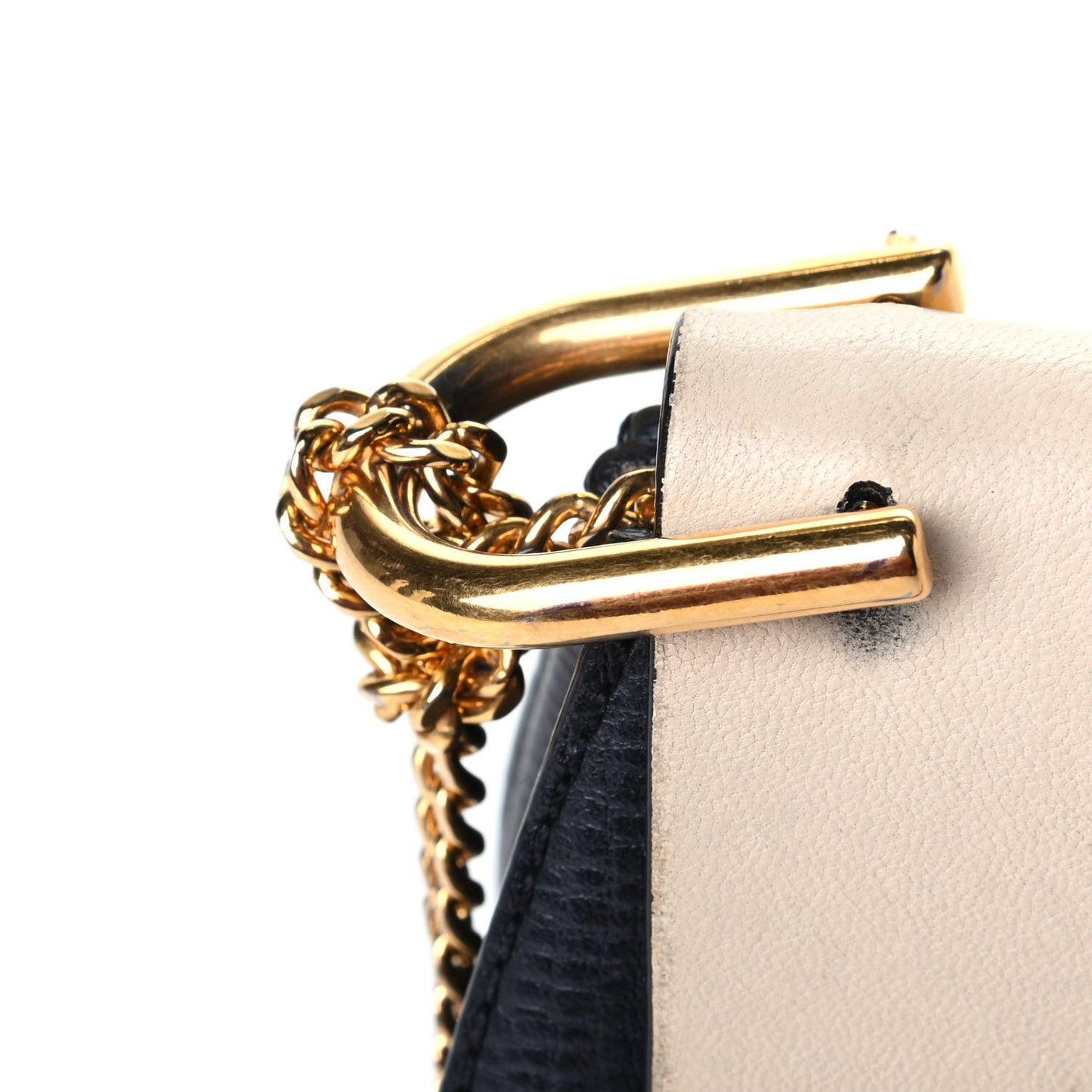 Grained Calfskin Lambskin Mini Bi-Color Drew Shoulder Bag Black Powder Beige