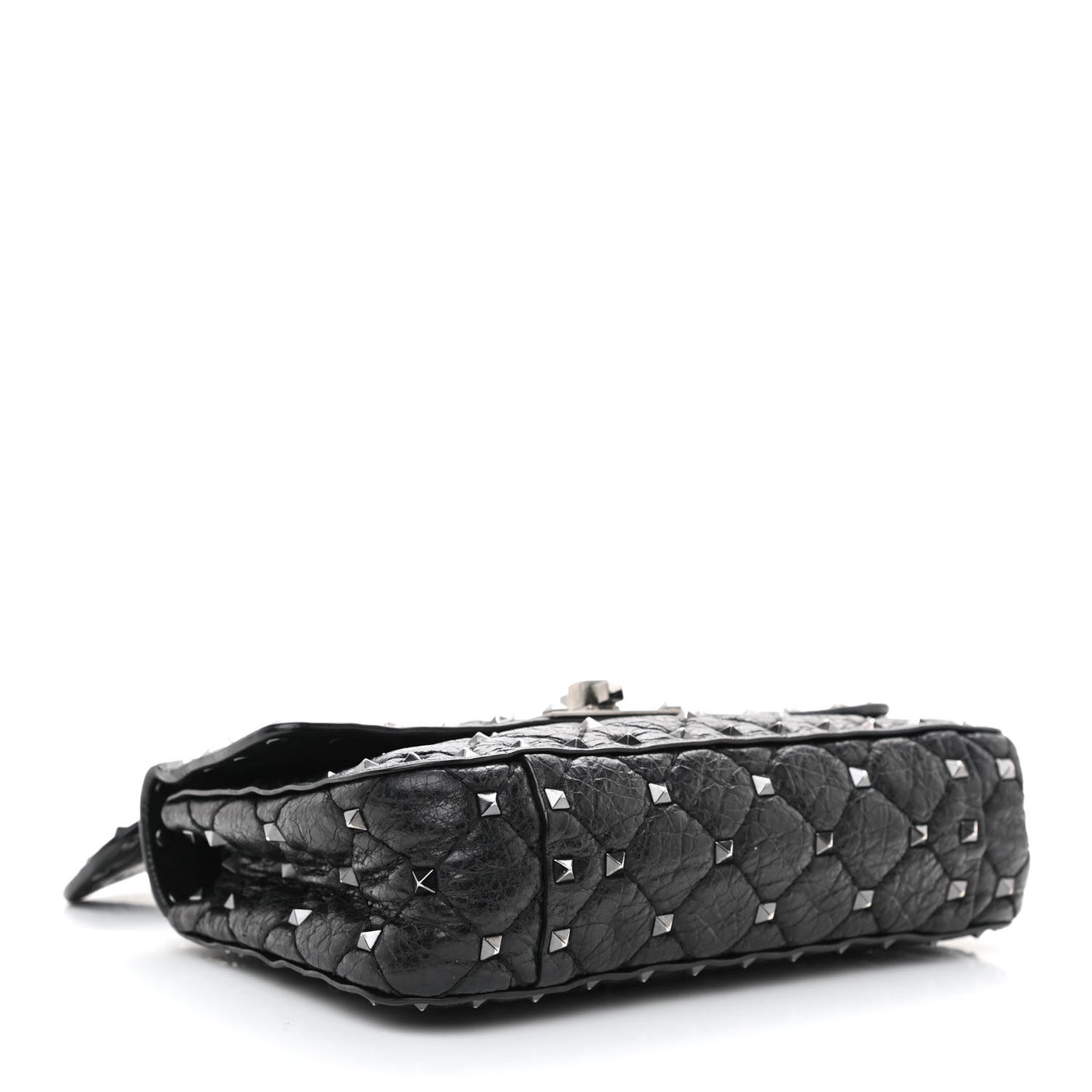 Craquele Nappa Small Rockstud Spike Shoulder Bag Black