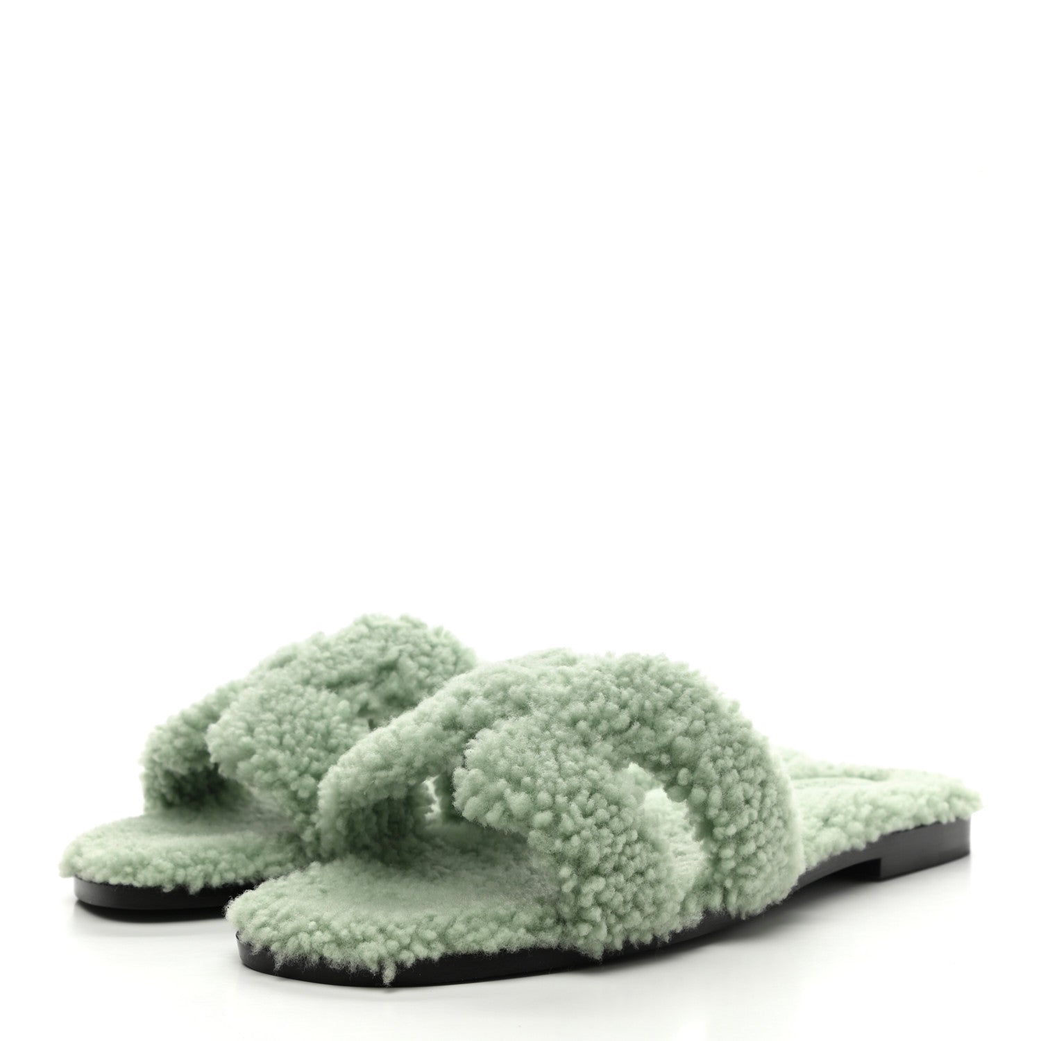 Hermes Woolskin Oran Sandals 39 Vert D'Eau 3 of 7