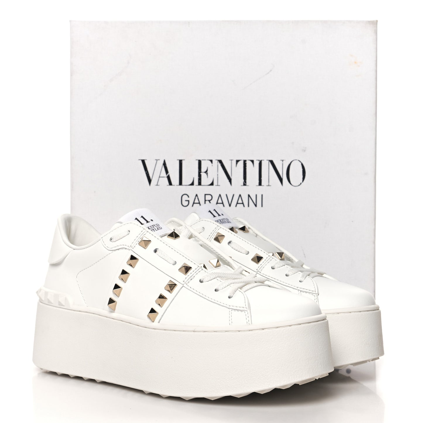 Calfskin Rockstud Untitled 57mm Platform Sneakers 39.5 White
