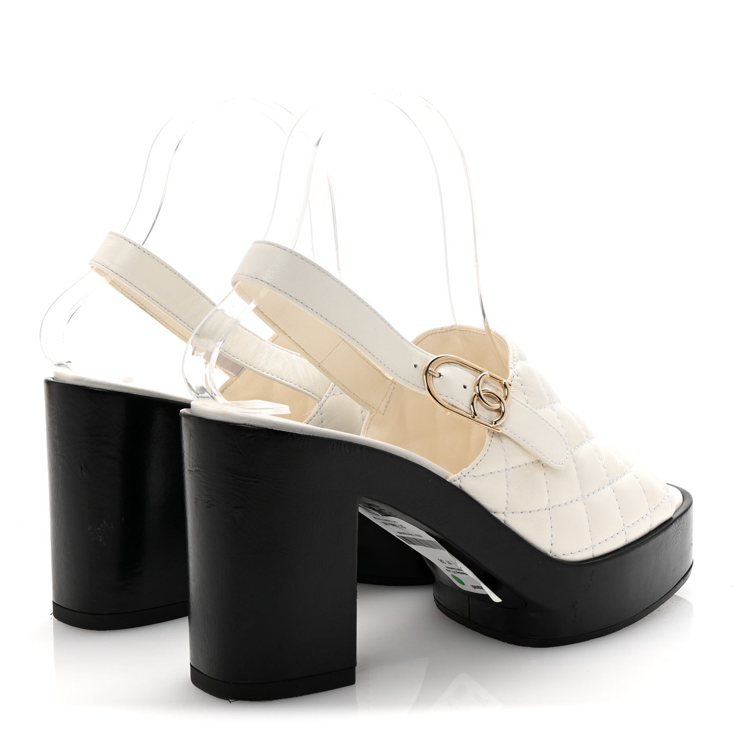 Lambskin Quilted Peep Toe Wedge Sandals 38 White