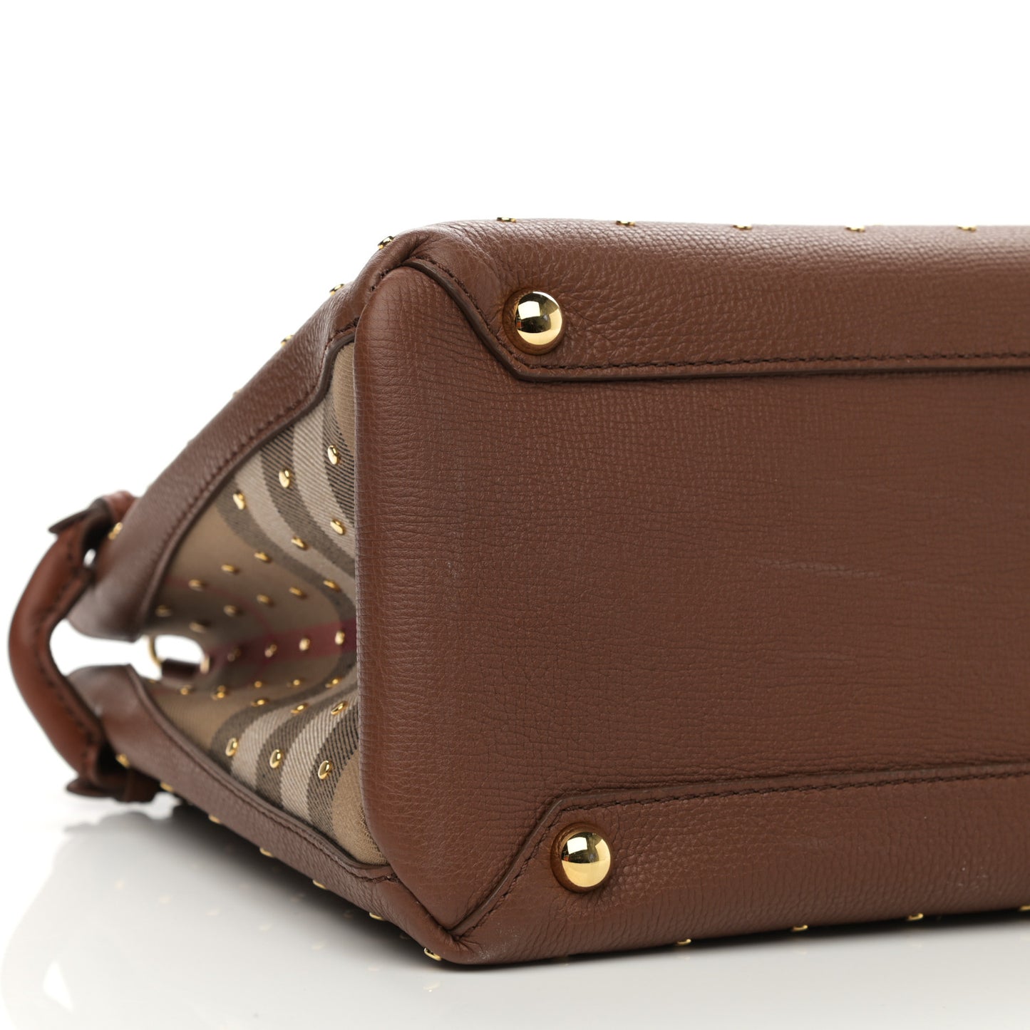 Grainy Calfskin Studded Medium Banner Tote Tan