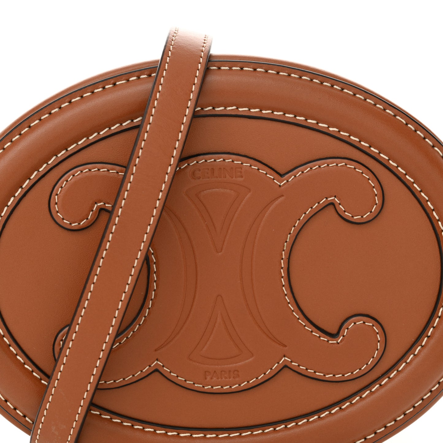 Smooth Calfskin Cuir Small Triomphe Oval Crossbody Purse Tan