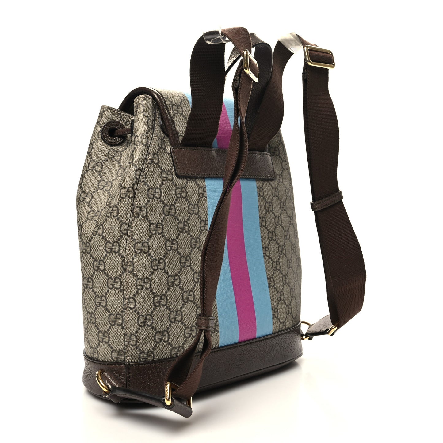 GG Supreme Monogram Equestrian Textured Dollar Calfskin Retro Interlocking G Buckle Backpack Beige Ebony Multicolor New Acero