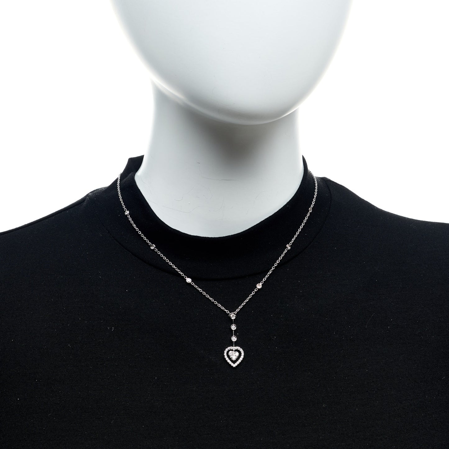 18K White Gold Diamond Open Heart Drop Pendant Necklace