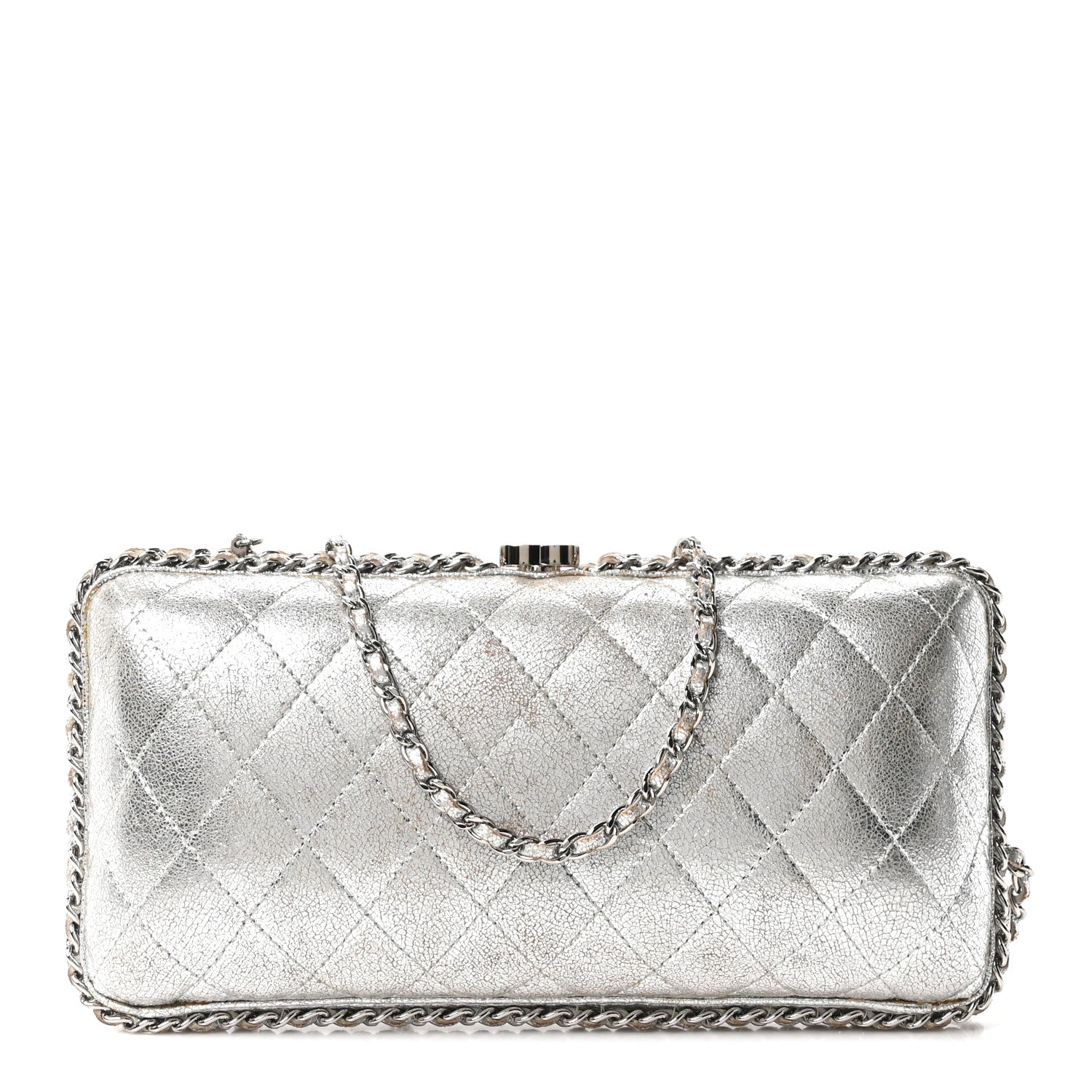 Chanel Metallic Lambskin Small Chain Around Clutch Silver 1846010