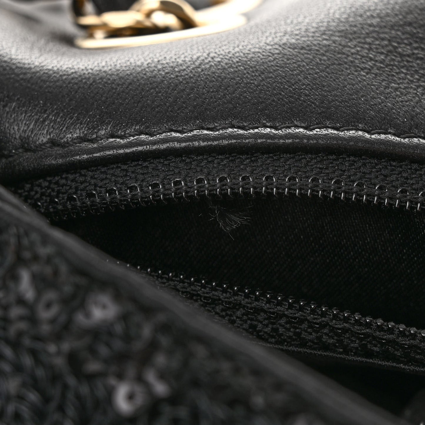 Sequin Embroidered Medium Flap Bag Black