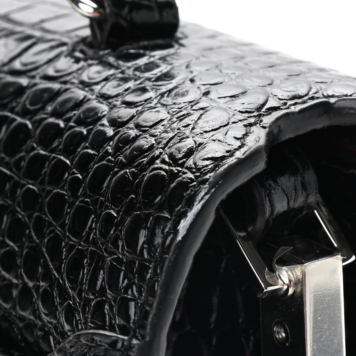 Calfskin Crocodile Embossed Medium Classic Monogram Cassandra Top Handle Black Rouge Legion