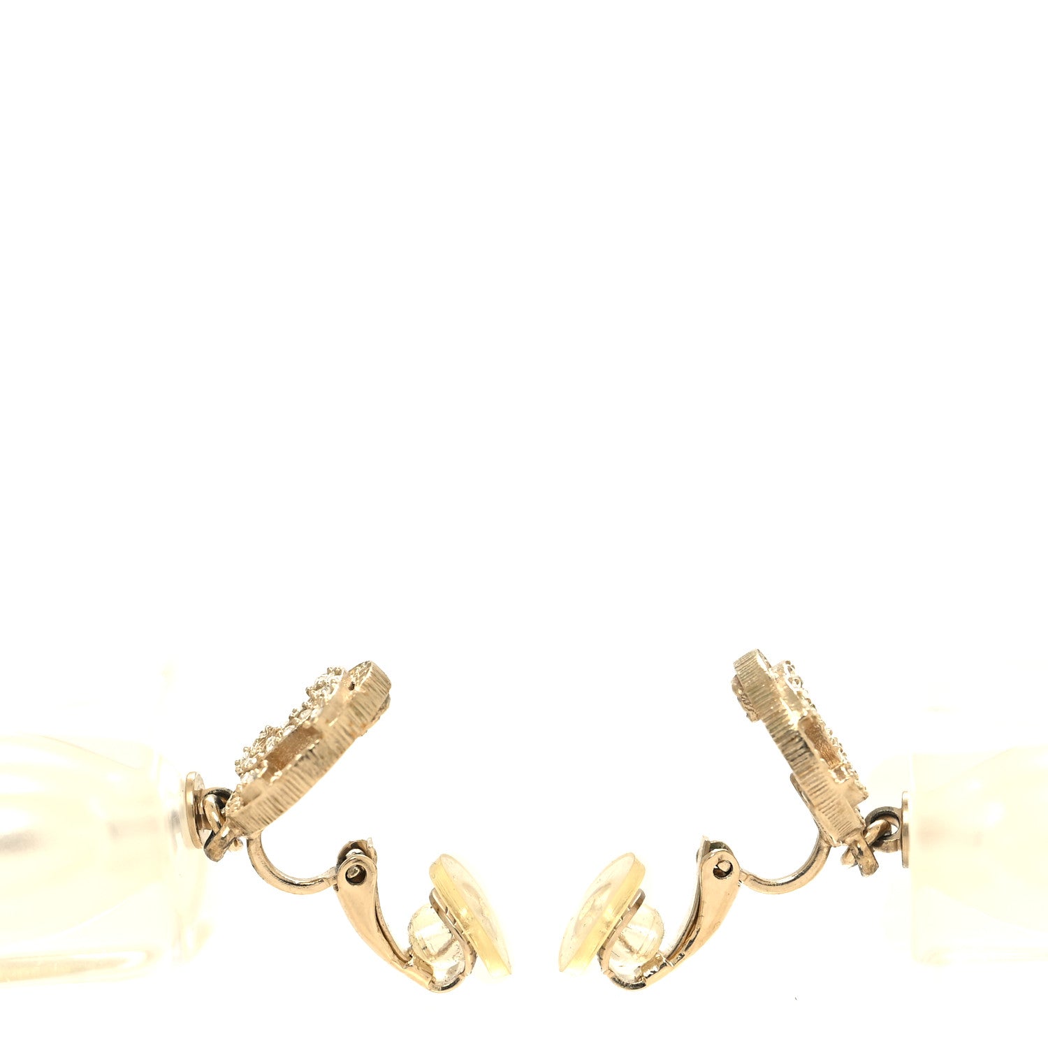 Chanel Crystal Lucite Pearl CC Drop Earrings Gold 3 of 4