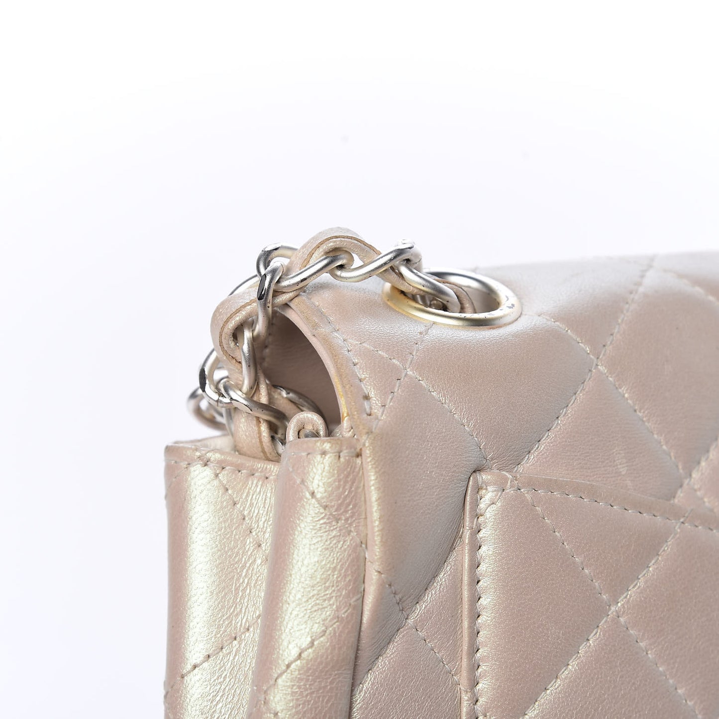 Metallic Lambskin Quilted Extra Mini Rectangular Flap Ivory