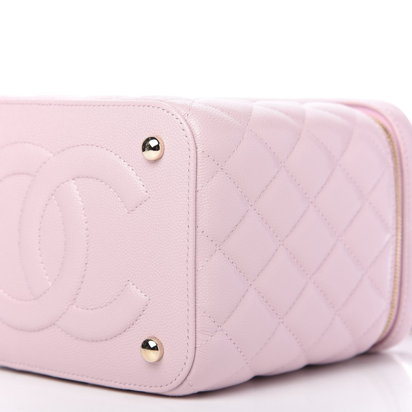 Caviar Quilted Small Top Handle Vanity Case With Chain Light Pink