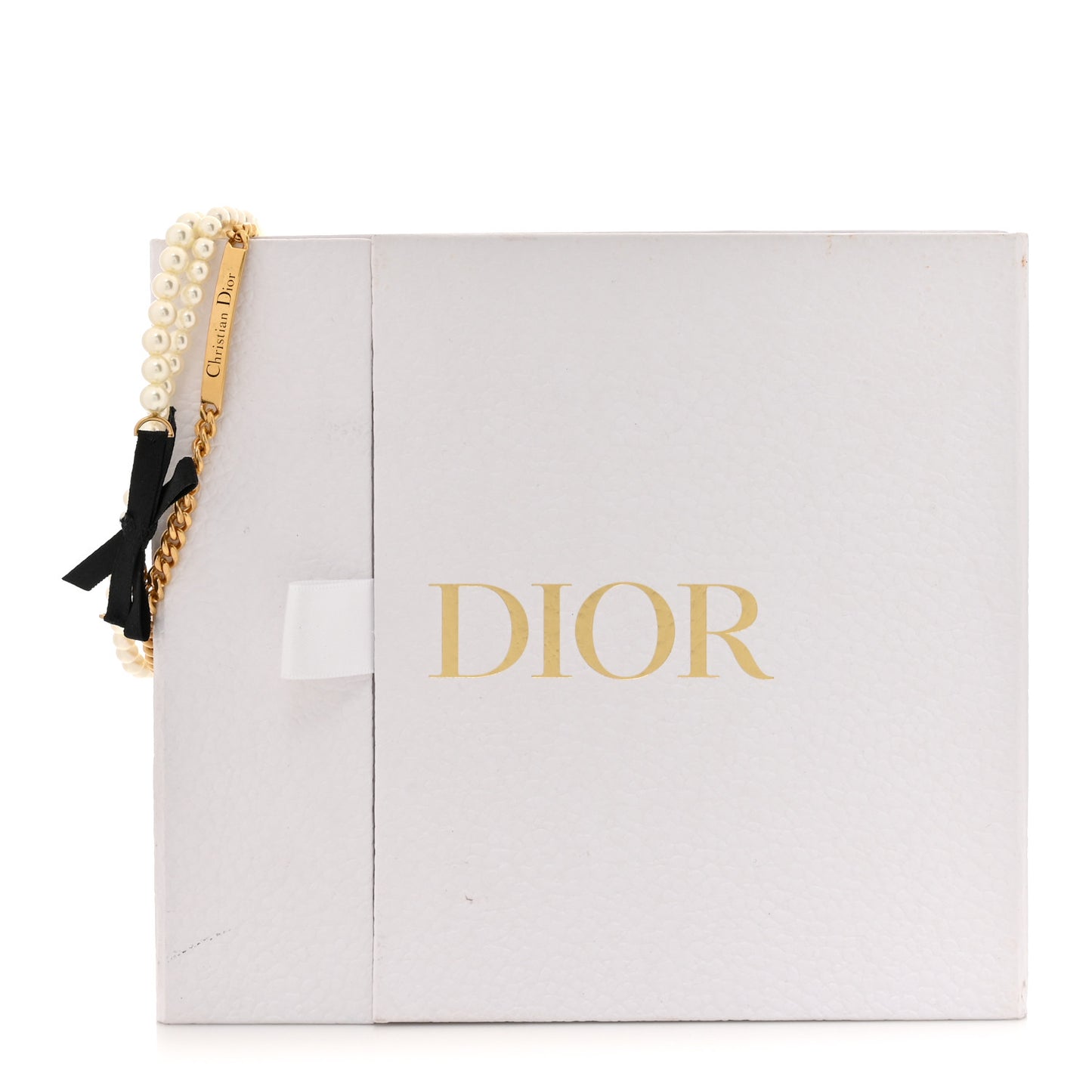 Metal Pearl Satin Le Noeud de Dior Choker Necklace Gold Black