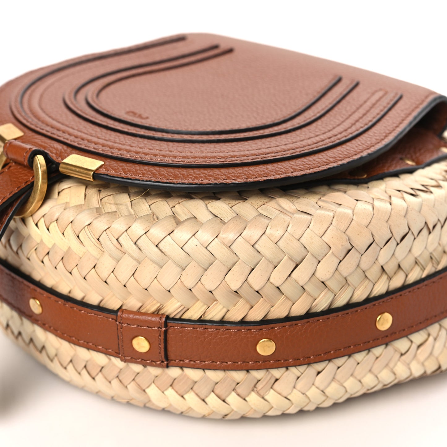 Raffia Small Grain Calfskin Small Marcie Basket Crossbody Tan