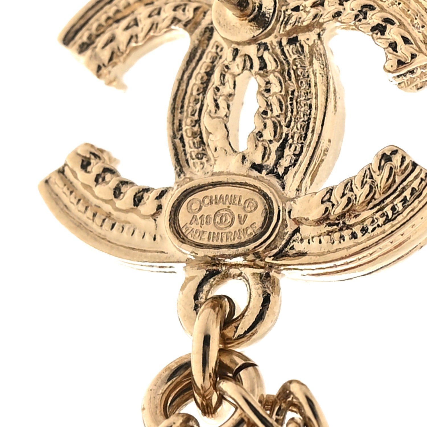 Chanel Pearl Chain CC Dangle Earrings Gold 4 of 5