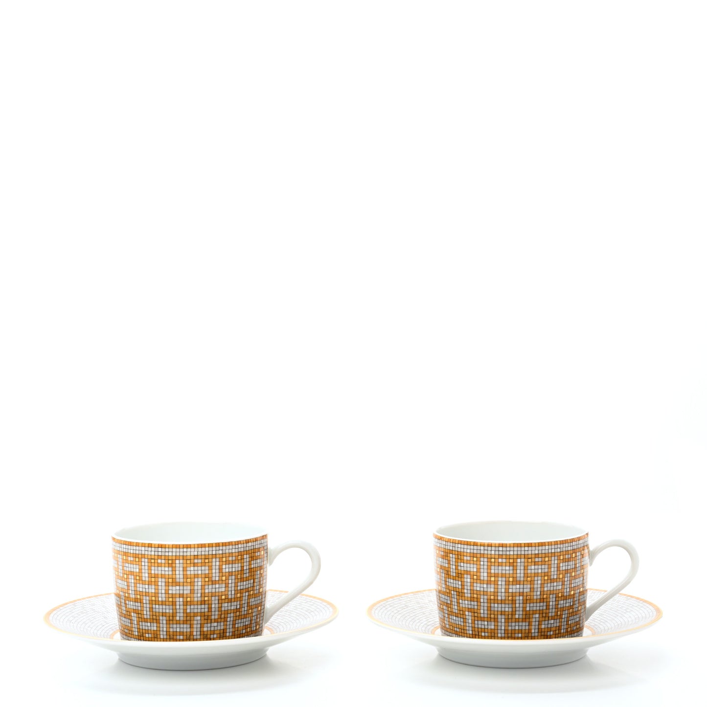 Porcelain Mosaique Au 24 Gold Tea Cup And Saucer Set Of 2