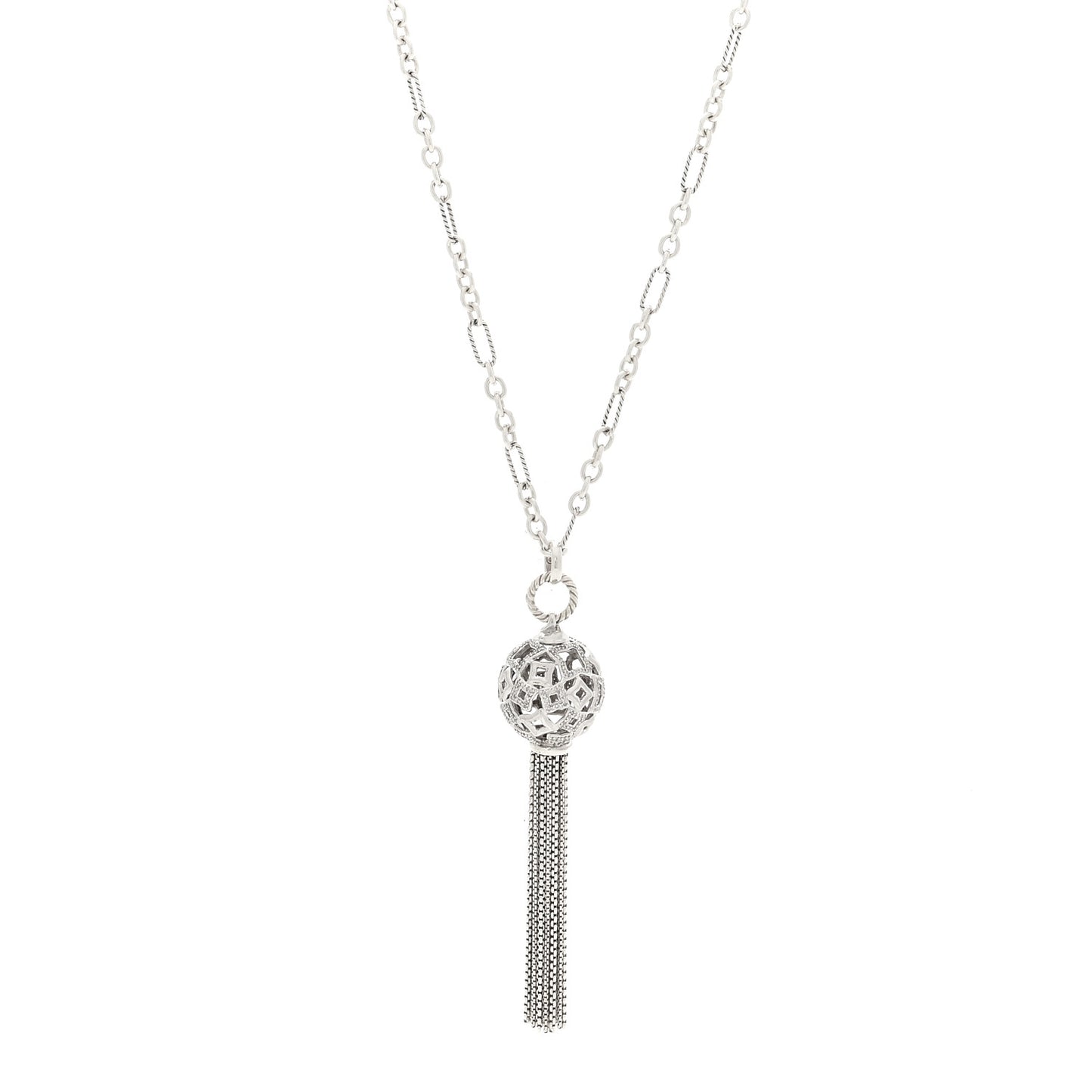 Sterling Silver Diamond Tapestry Tassel Necklace