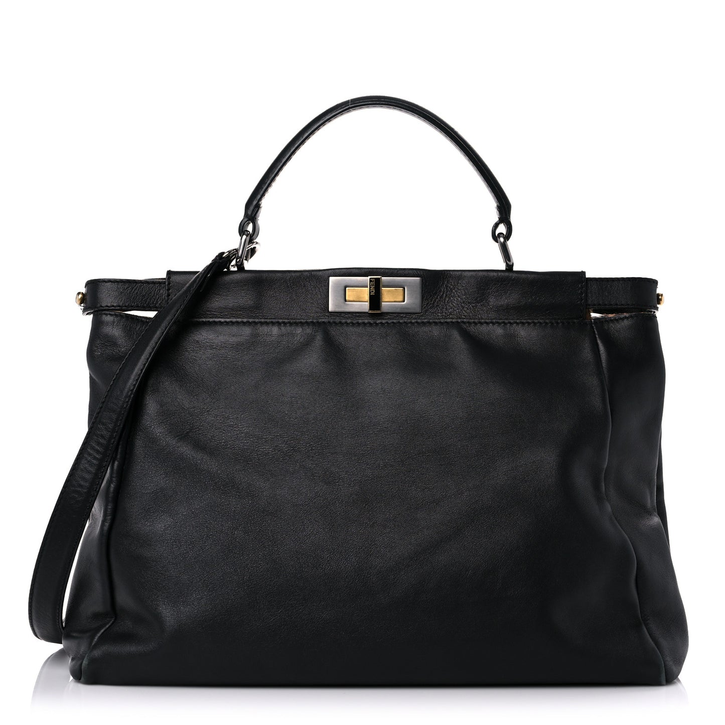 Calfskin Calf Hair Leopard Print Large Peekaboo Iconic Satchel Black