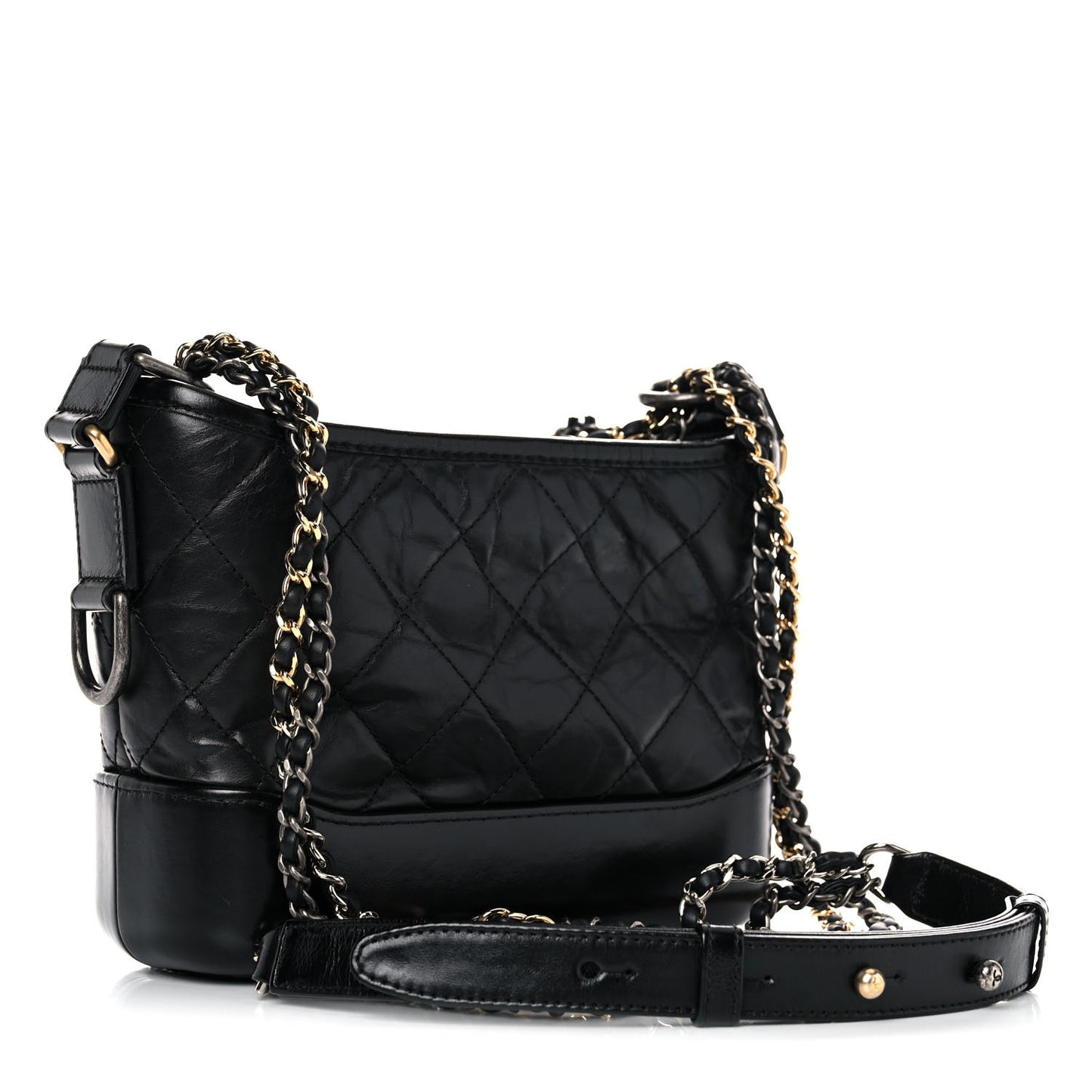 Aged Calfskin Quilted Small Gabrielle Hobo Black