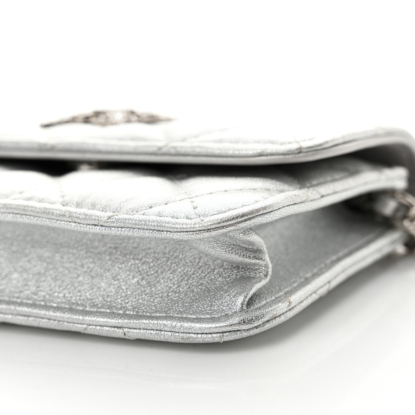 Metallic Lambskin Crystal Quilted Star Chain Belt Bag Silver