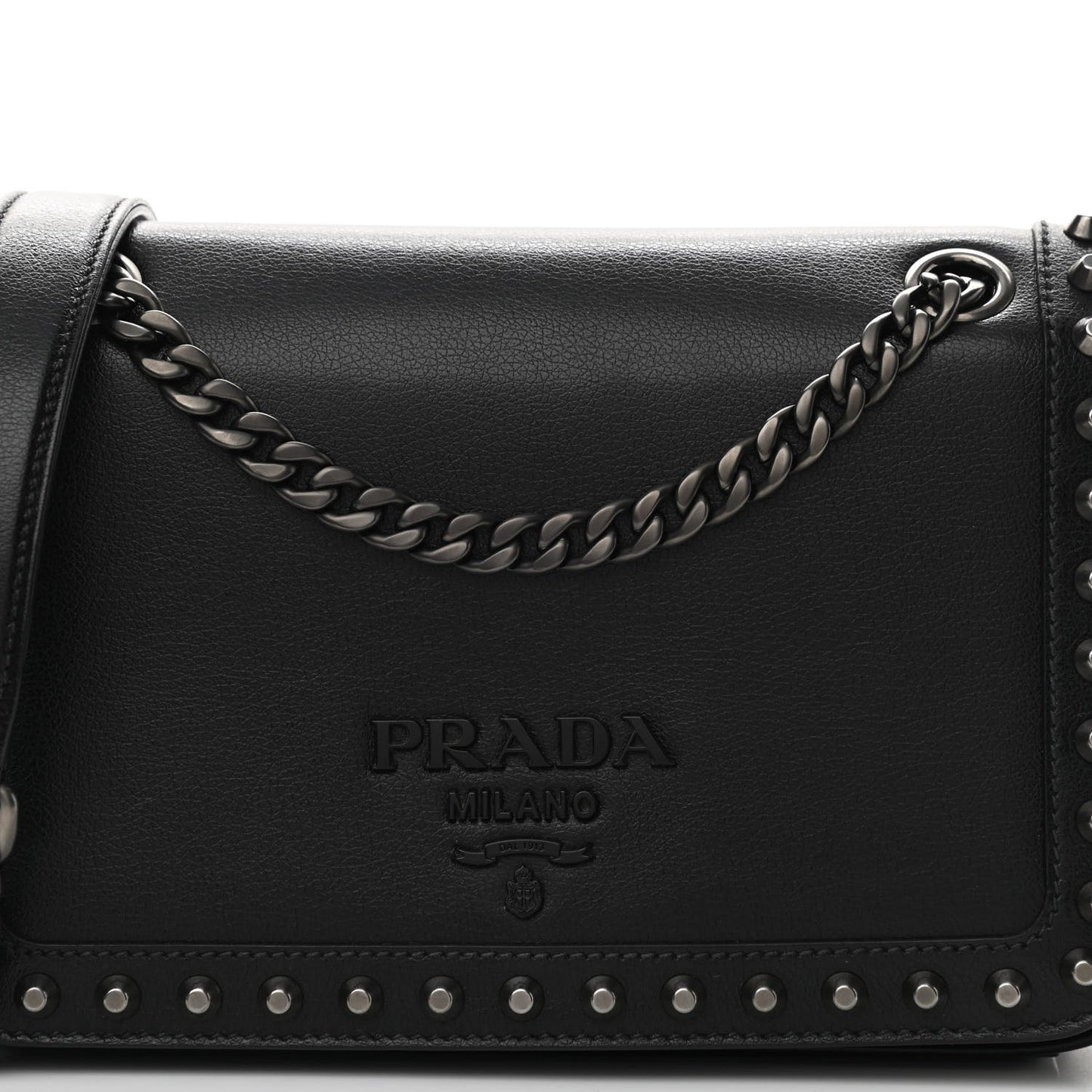 Glace Calfskin Studded Crossbody Black