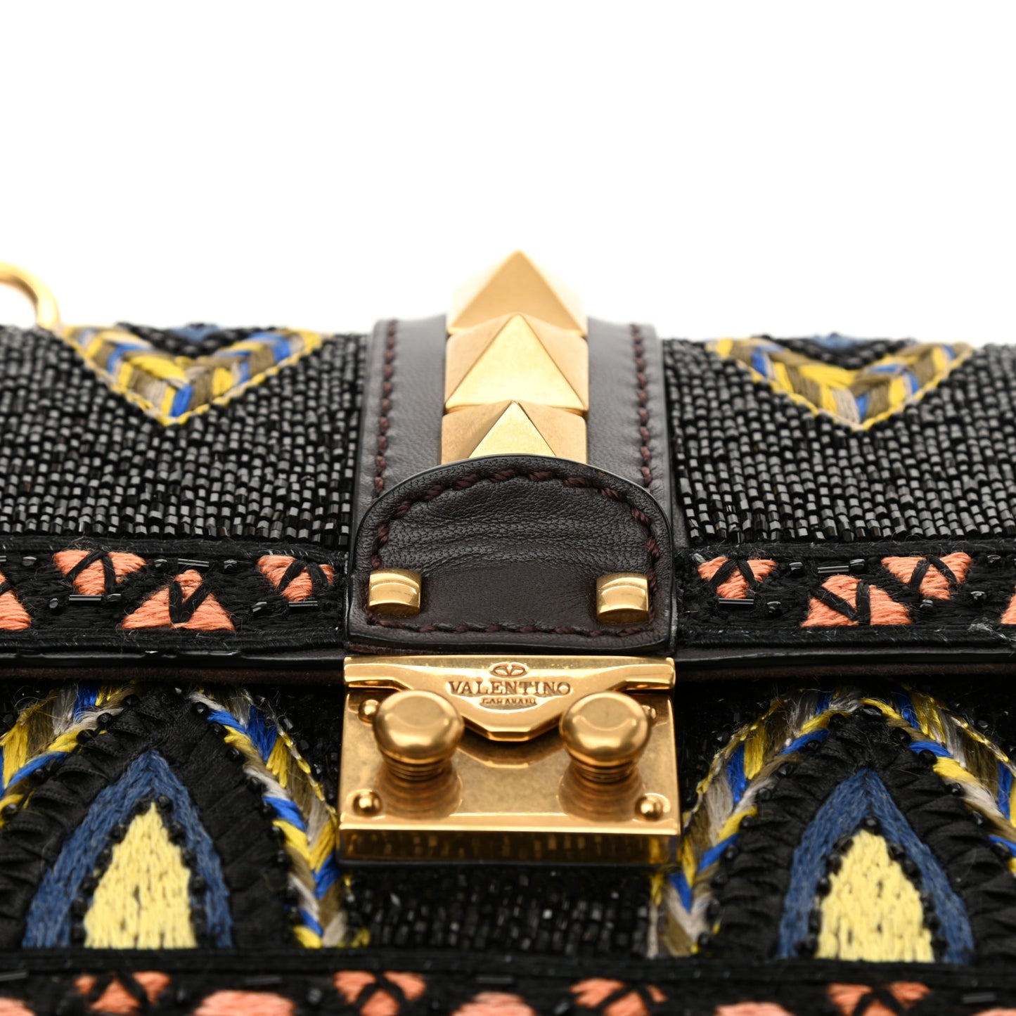 Vitello Beaded Small Glam Lock Rockstud Flap Black Multicolor