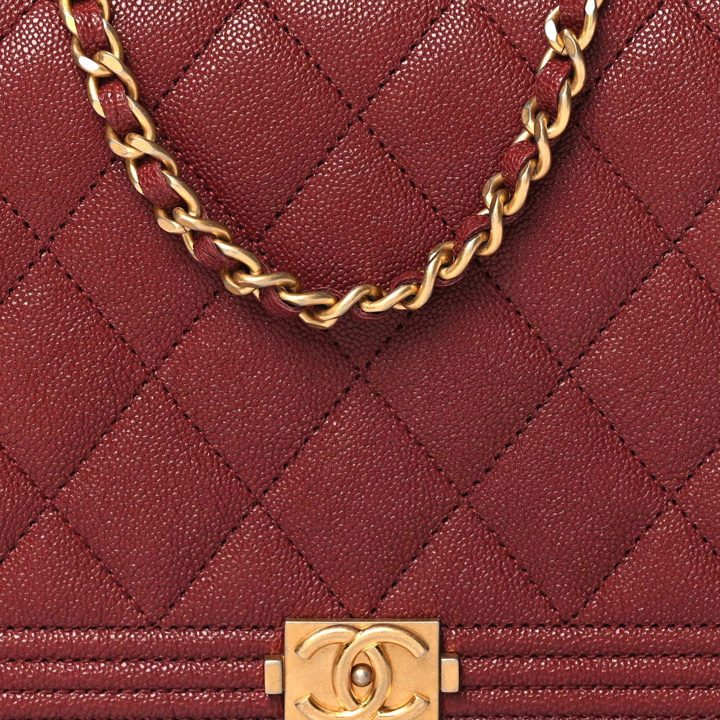 Caviar Quilted Boy Wallet On Chain WOC Burgundy