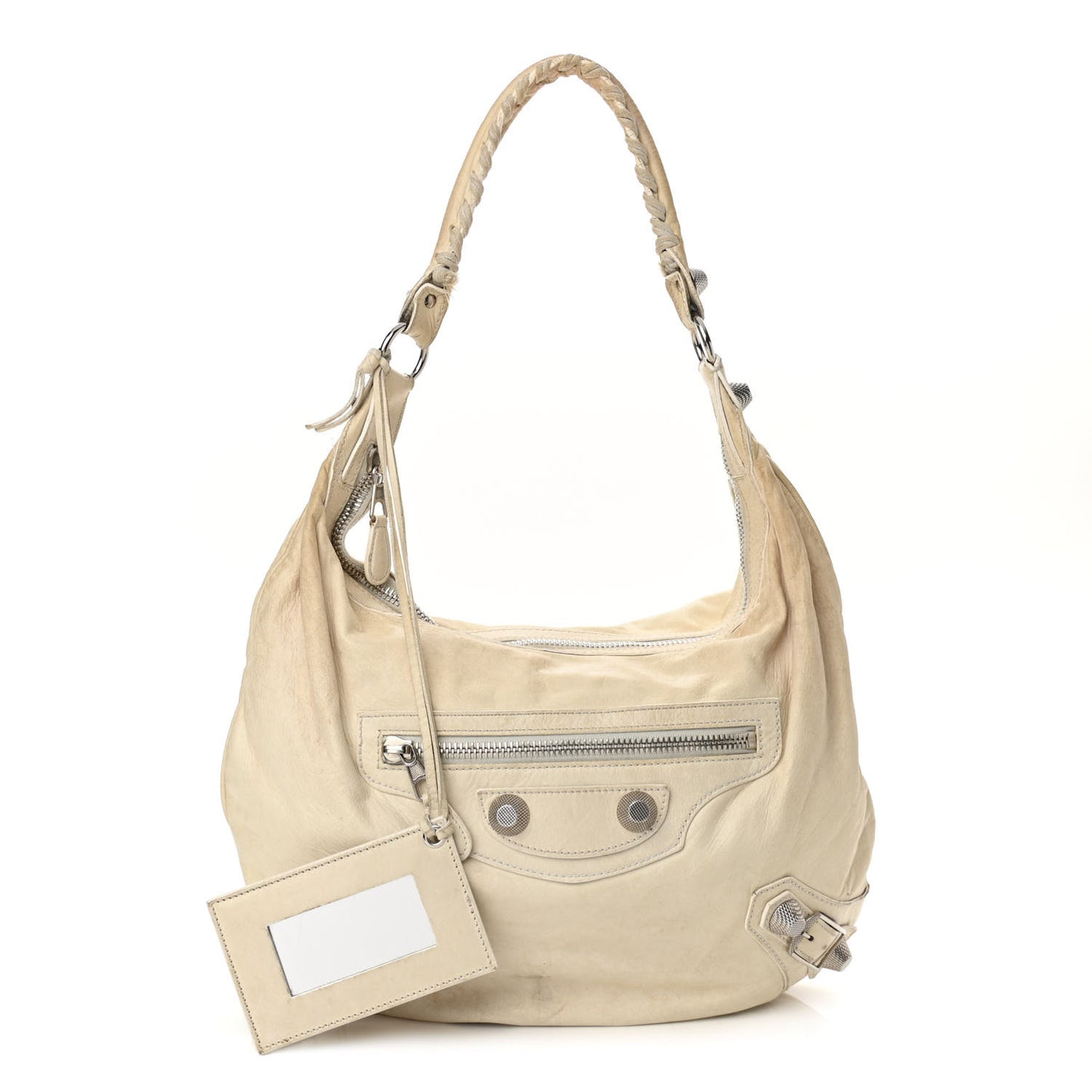 Agneau Giant 21 Silver Hardware Hobo White