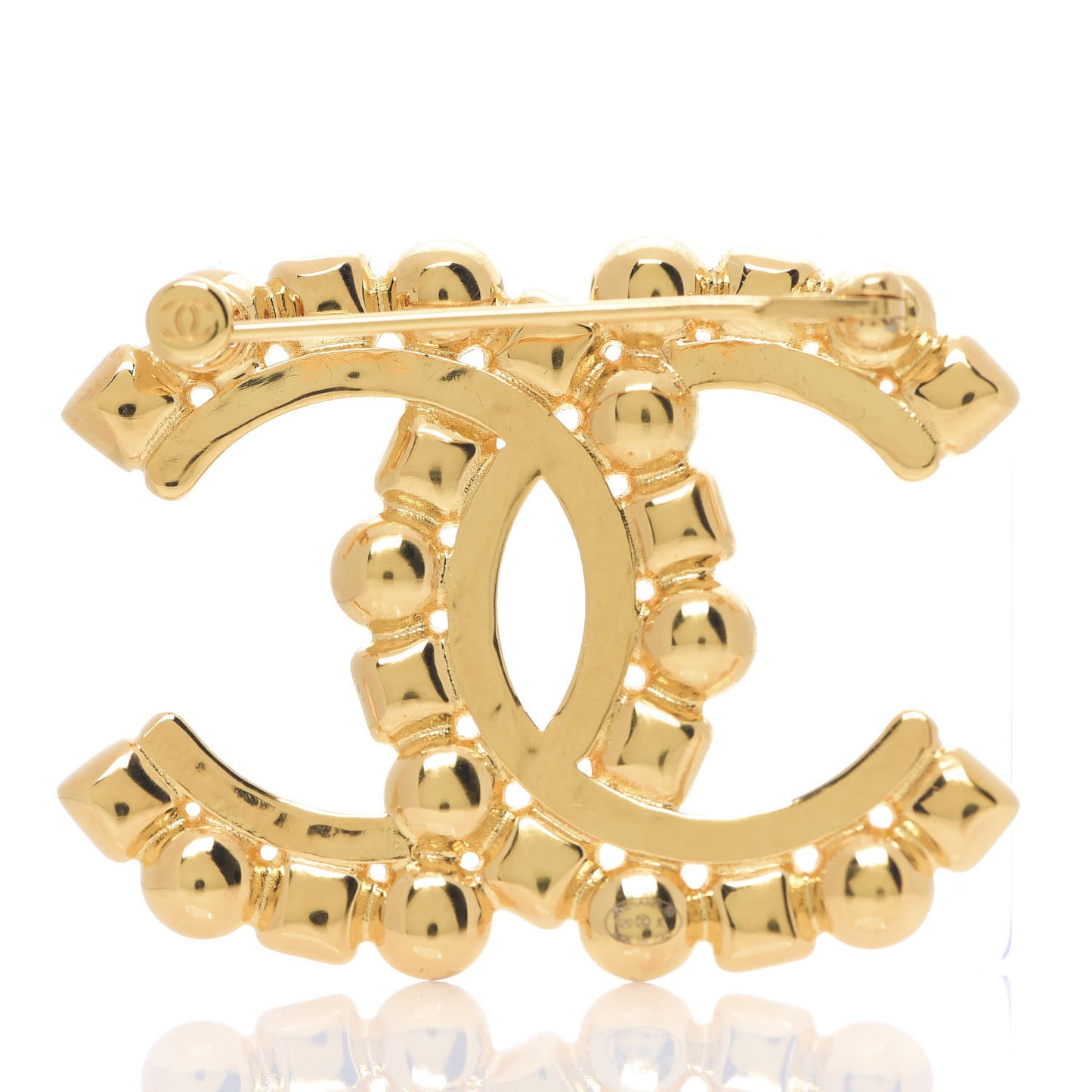 Pearl Crystal CC Brooch Gold