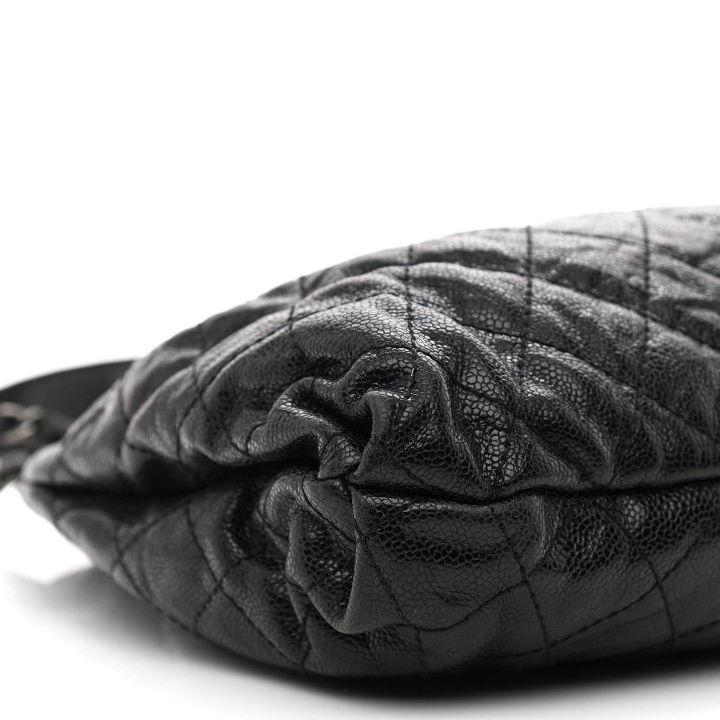 Caviar Quilted Medium Elastic Shopping Tote Black