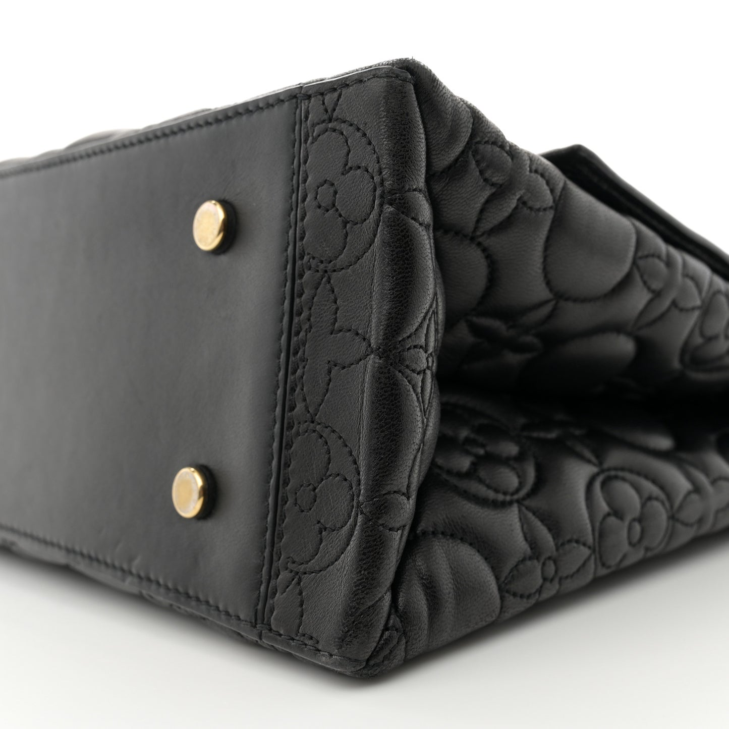 Lambskin Flower Quilted Twist Shoulder Bag GM Black