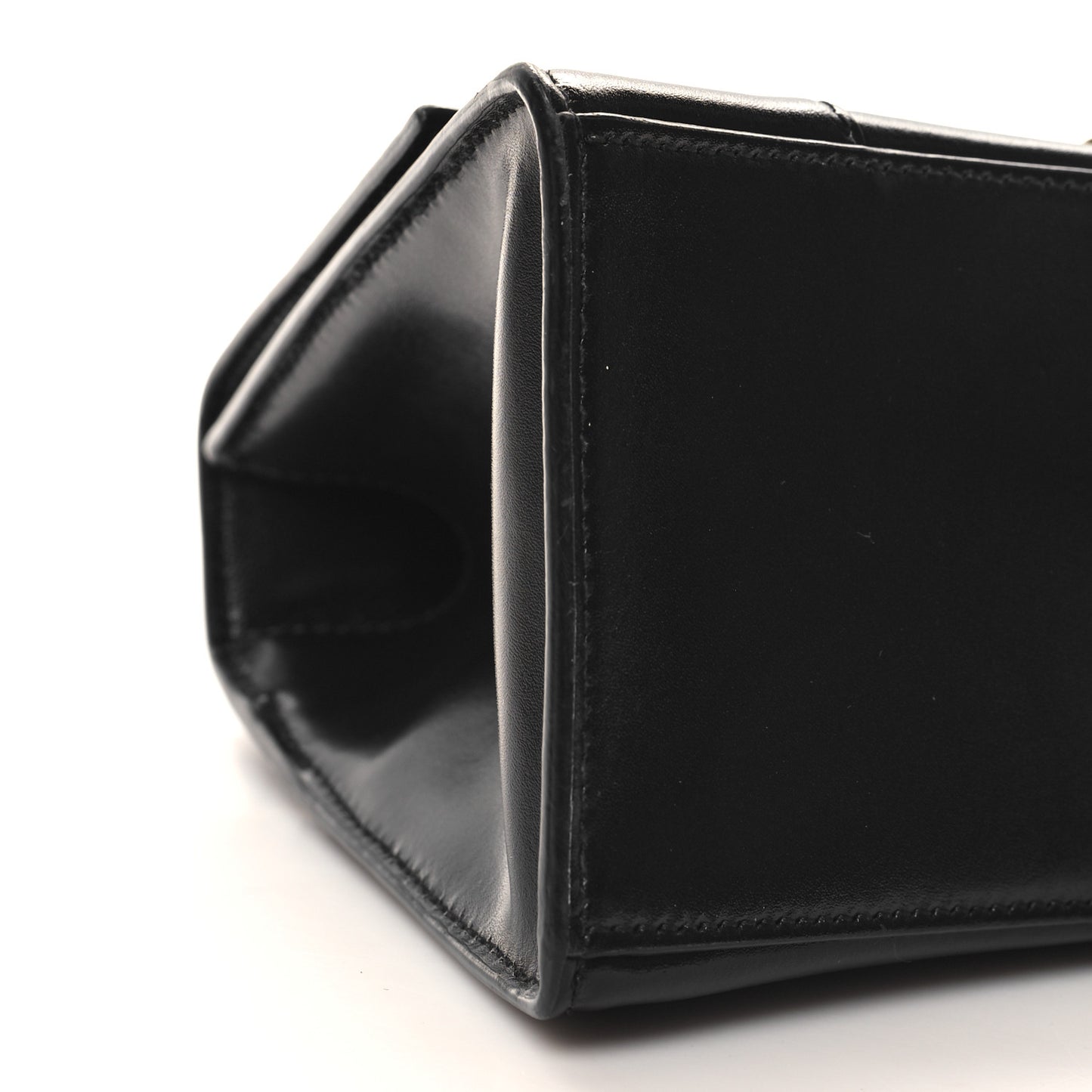 Shiny Box Calfskin Small Hourglass Top Handle Bag Black