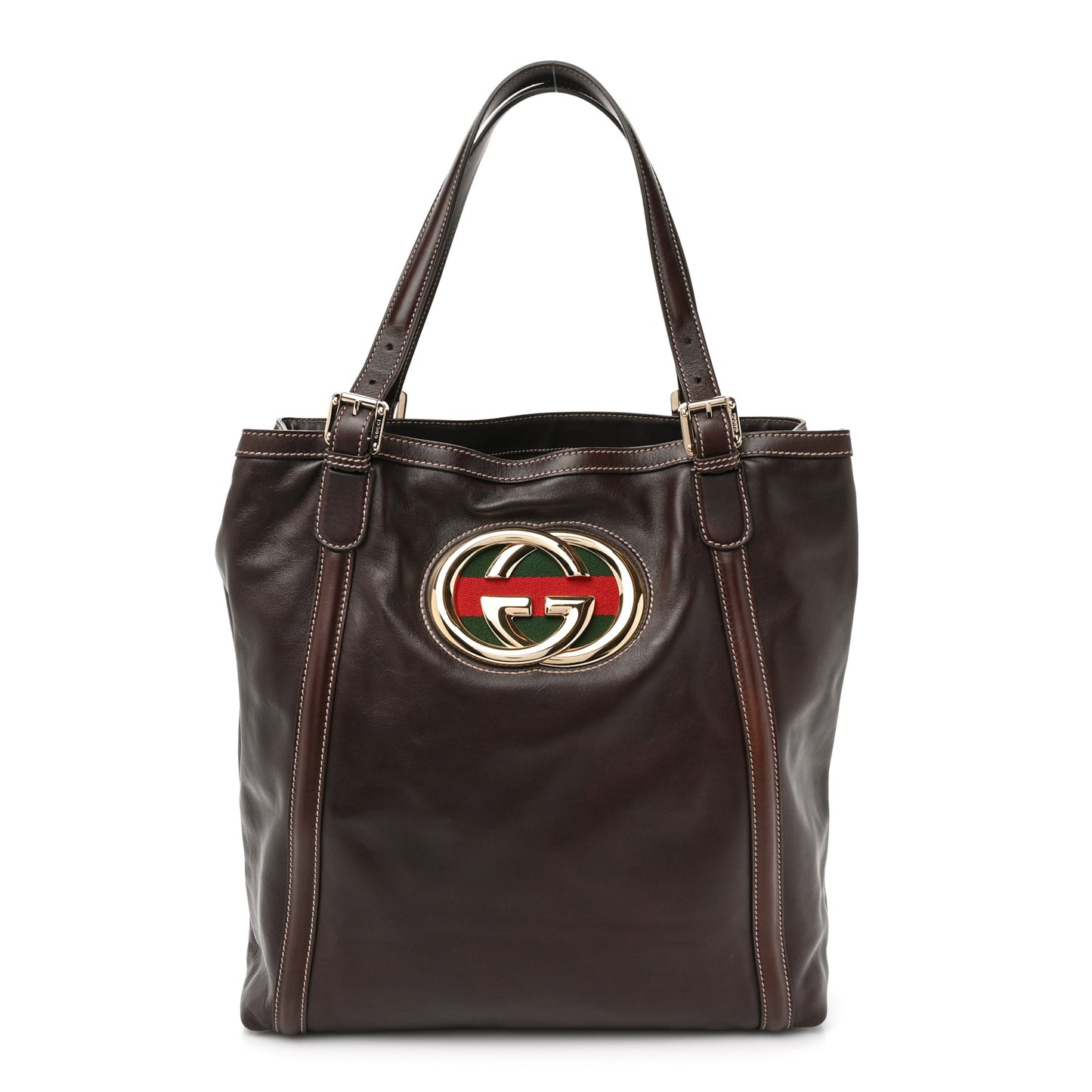 Calfskin Large Britt Shoulder Bag Dark Brown