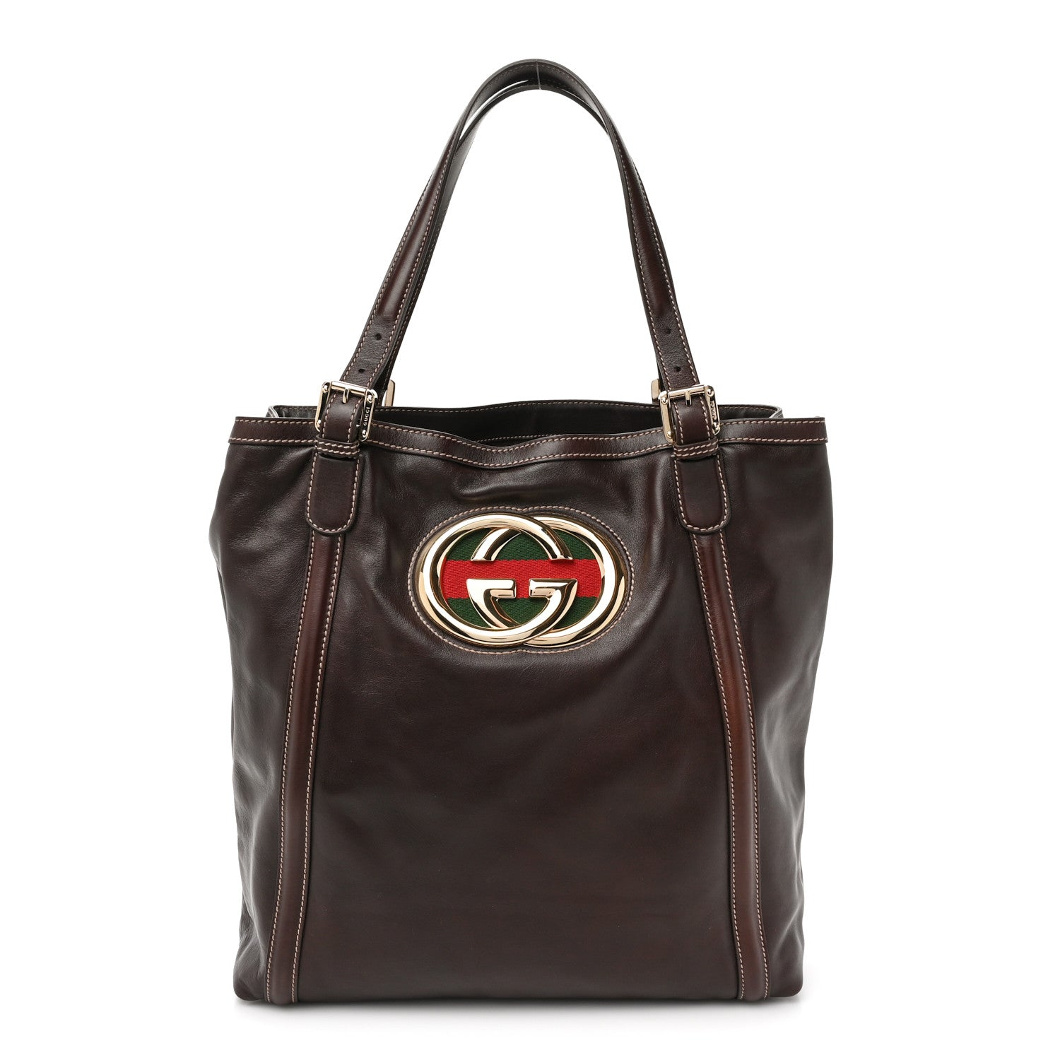 Gucci Calfskin Large Britt Shoulder Bag Dark Brown 1 of 10