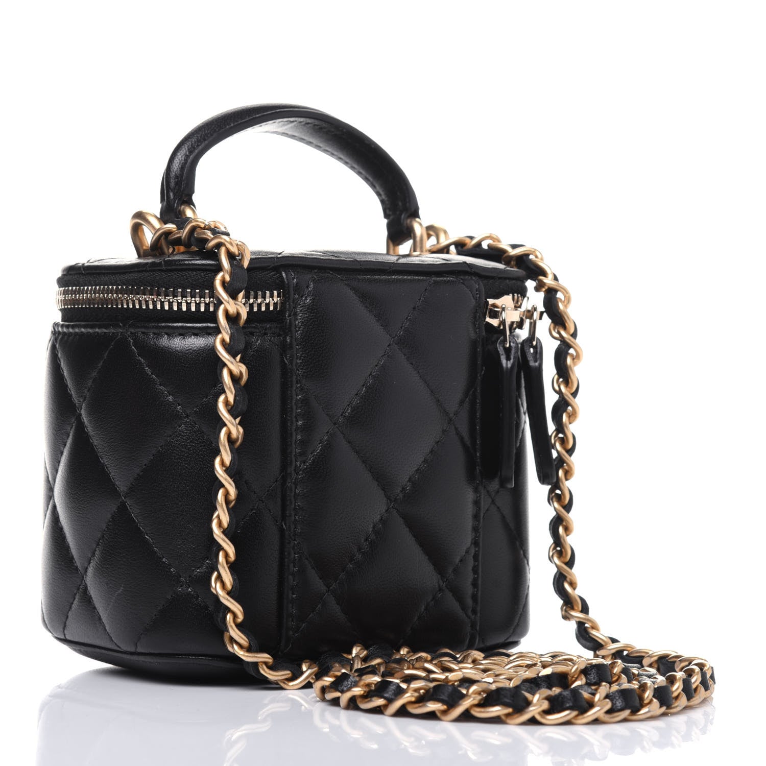 Chanel Lambskin Quilted Top Handle Mini Vanity Case With Chain Black 3 of 11