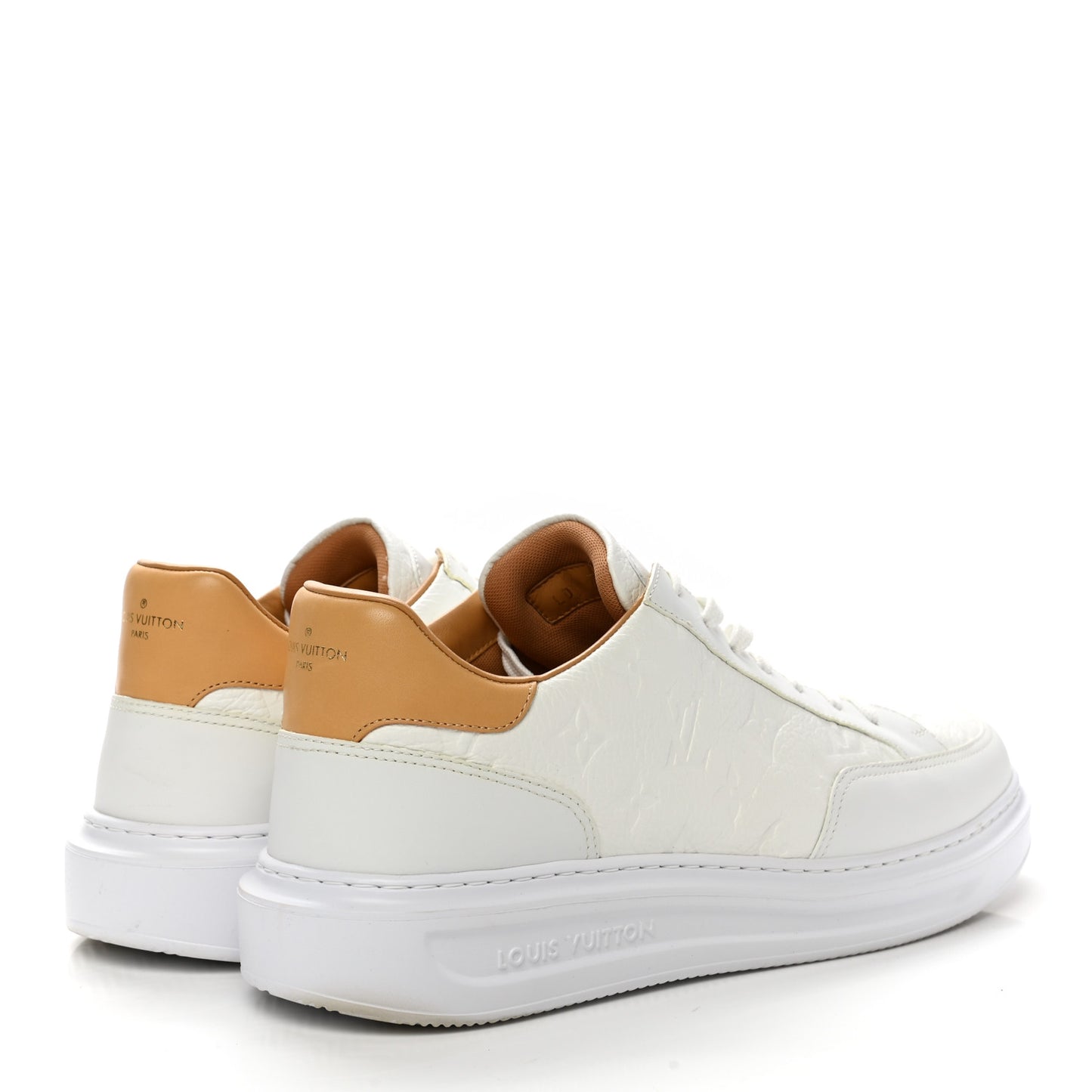Grained Calfskin Embossed Monogram Mens Beverly Hills Sneakers 10.5 White