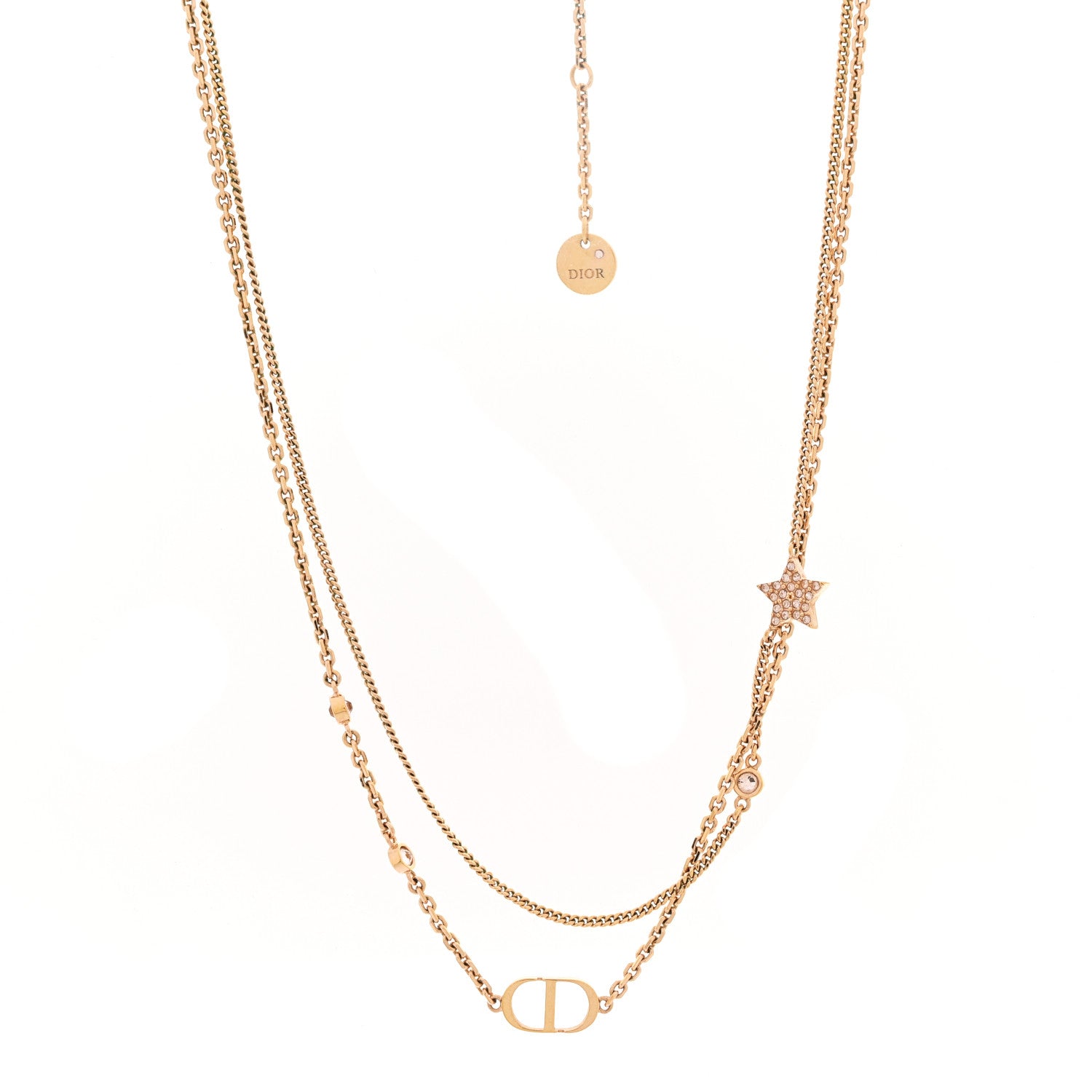 Christian Dior Metal Crystal Petit CD Double Necklace Gold 1777350