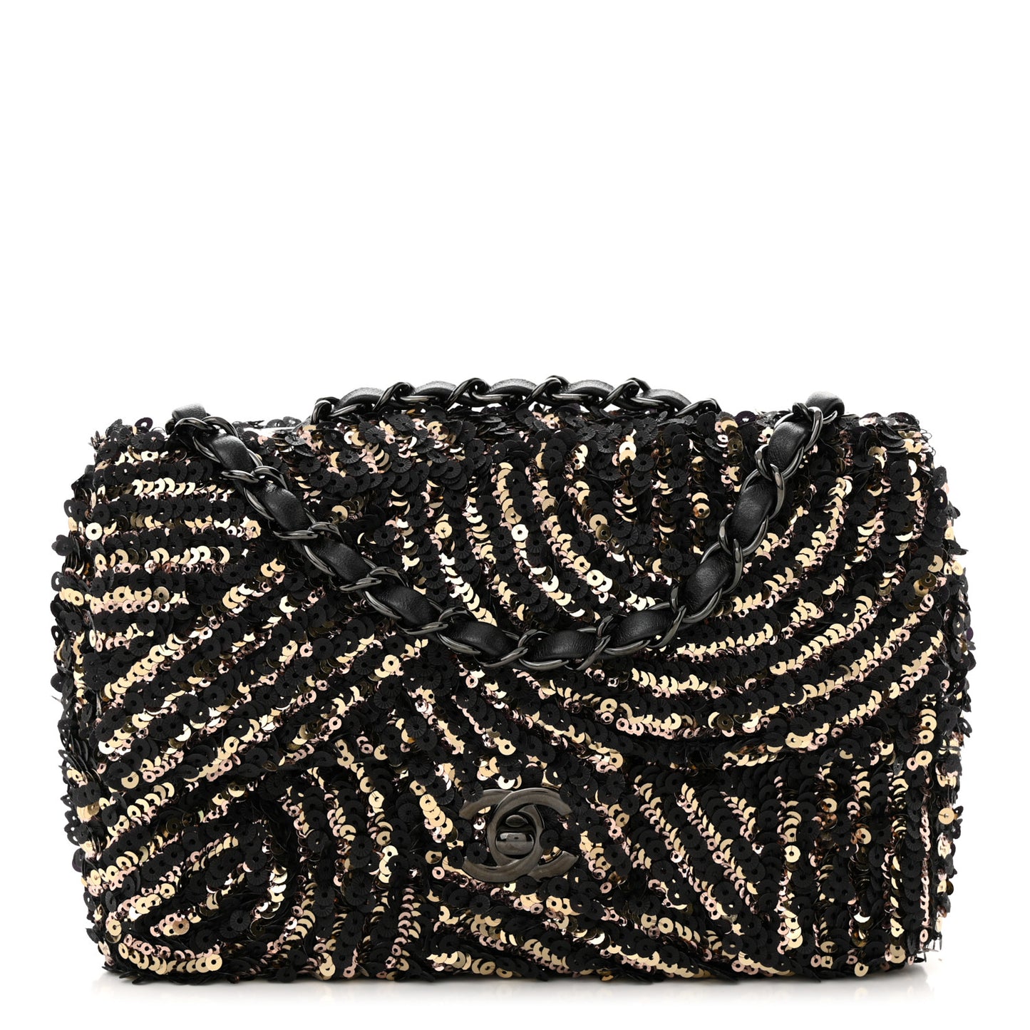 Sequin Mini Rectangular Flap Black Gold