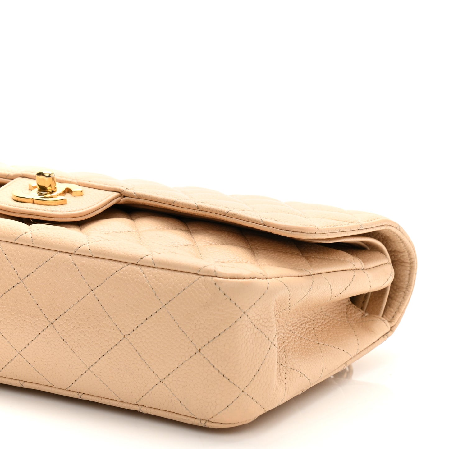 Caviar Quilted Medium Double Flap Beige Clair