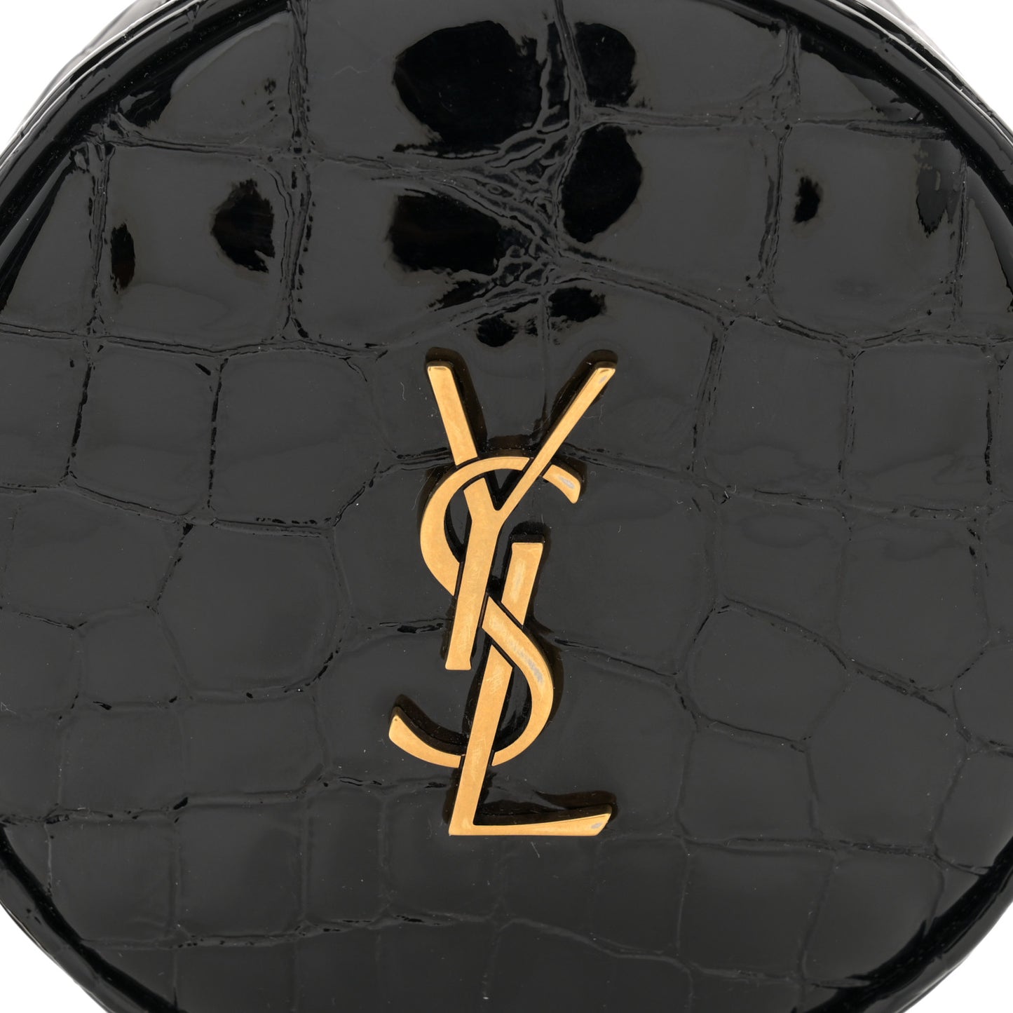 Patent Crocodile Embossed Round Belt Bag Black