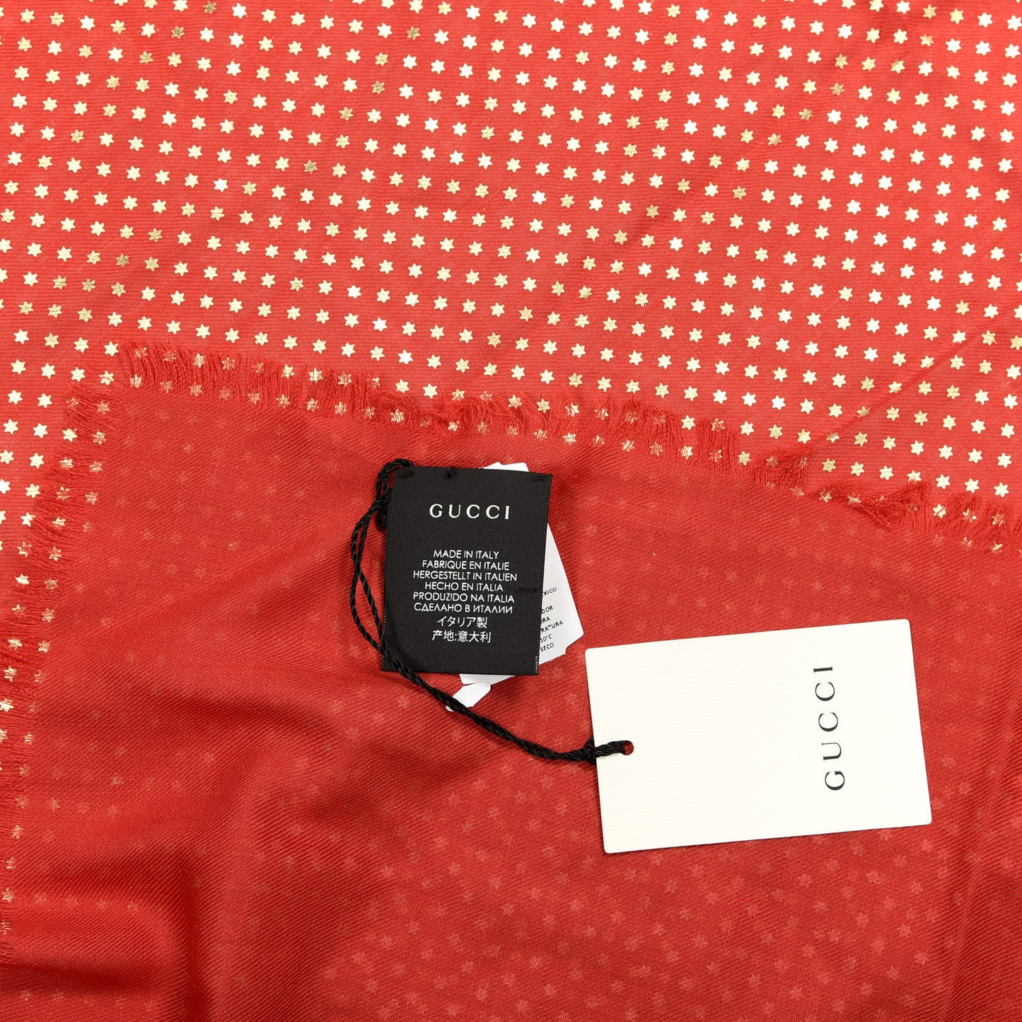 X SEGA Modal Cashmere GUCCY Stars Print Shawl Flame Red Gold