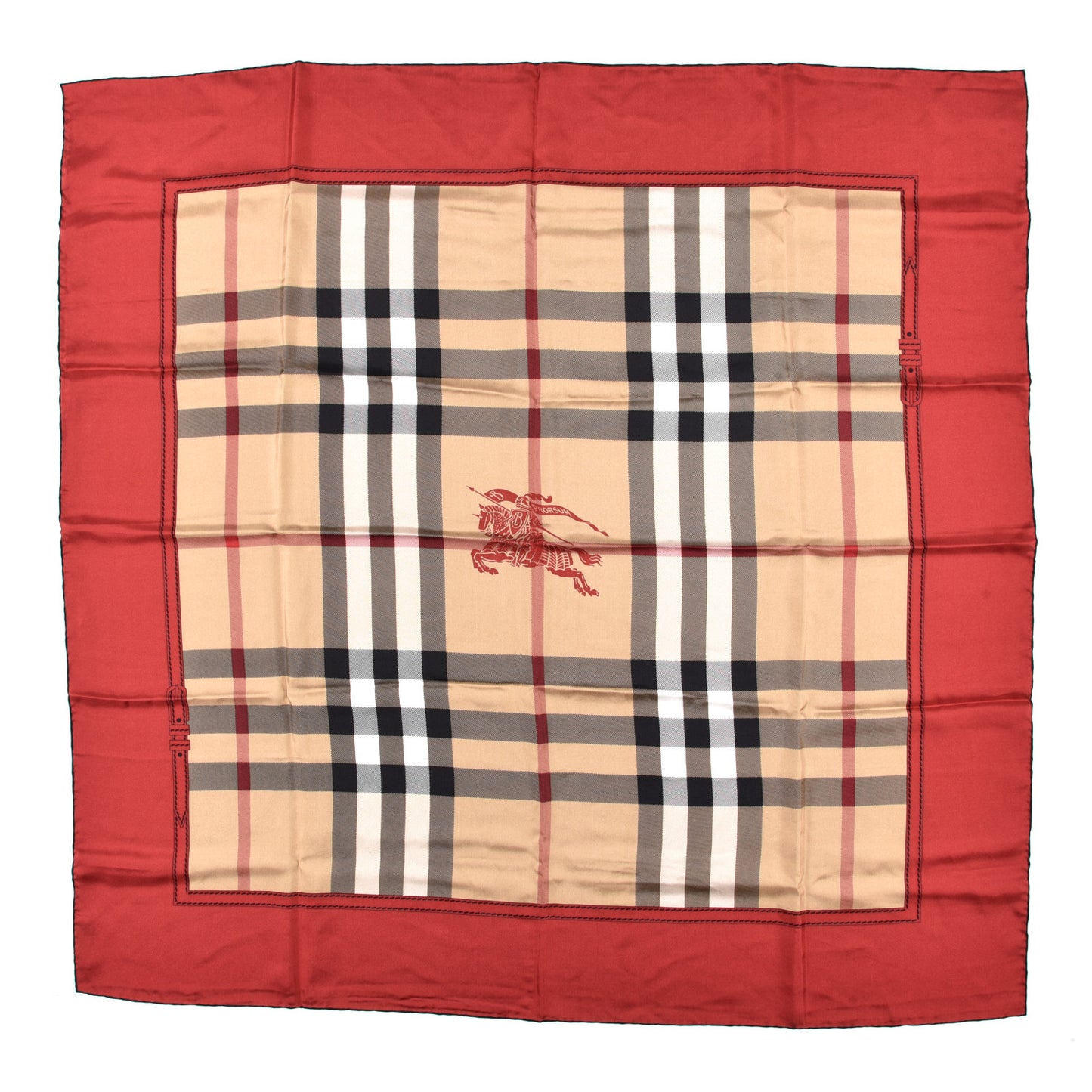 Silk Haymarket Check Square Scarf Beige Red