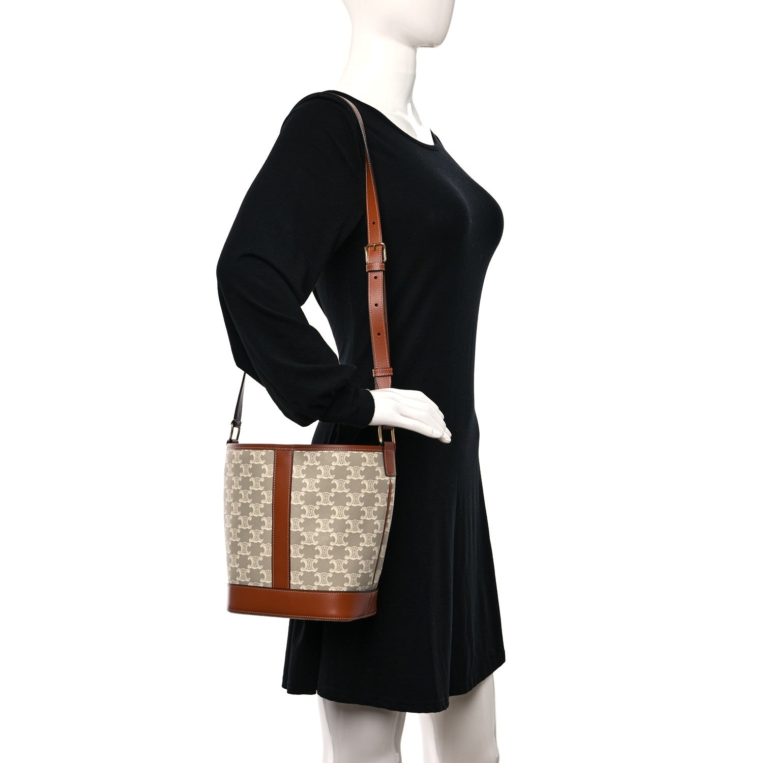 Celine Triomphe Canvas Calfskin Small Bucket Bag Grege 2 of 9