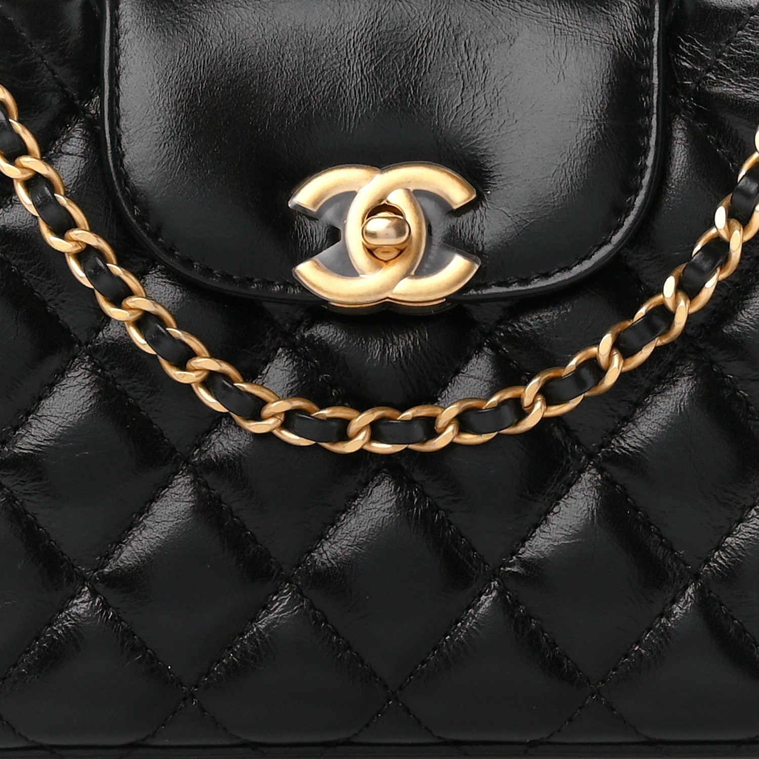 Chanel Shiny Aged Calfskin Quilted Nano Kelly Shopper Black 8 of 11