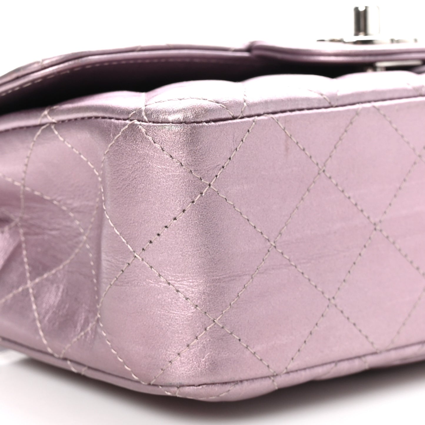 Metallic Calfskin Quilted Mini Rectangular Flap Pink